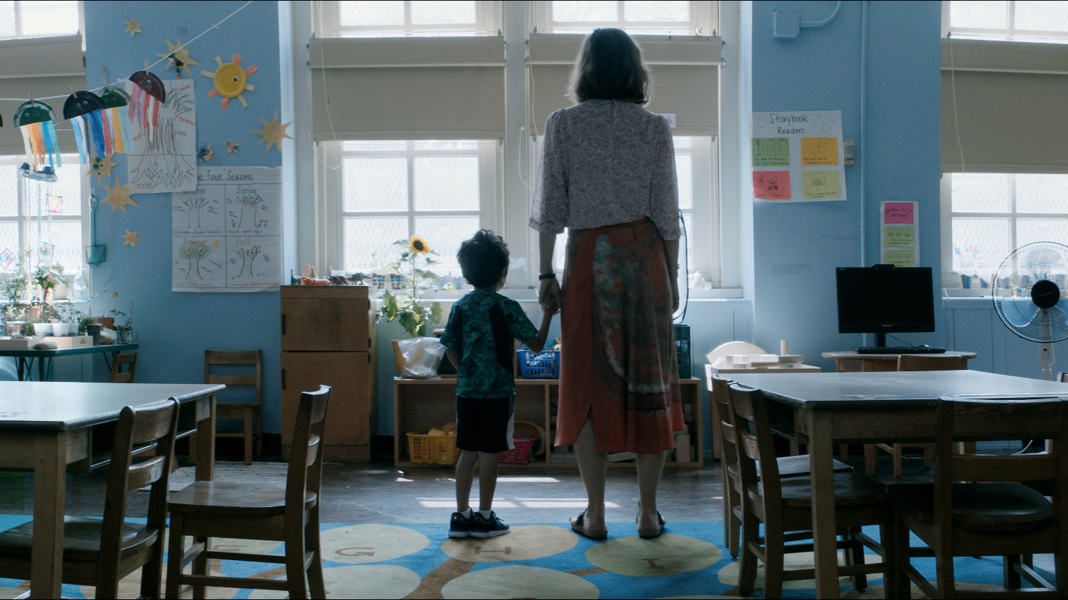 Nobody, not even the rain, has such small hands: Jimmy (Parker Sevak) and Lisa (Maggie Gyllenhaal) in The Kindergarten Teacher.