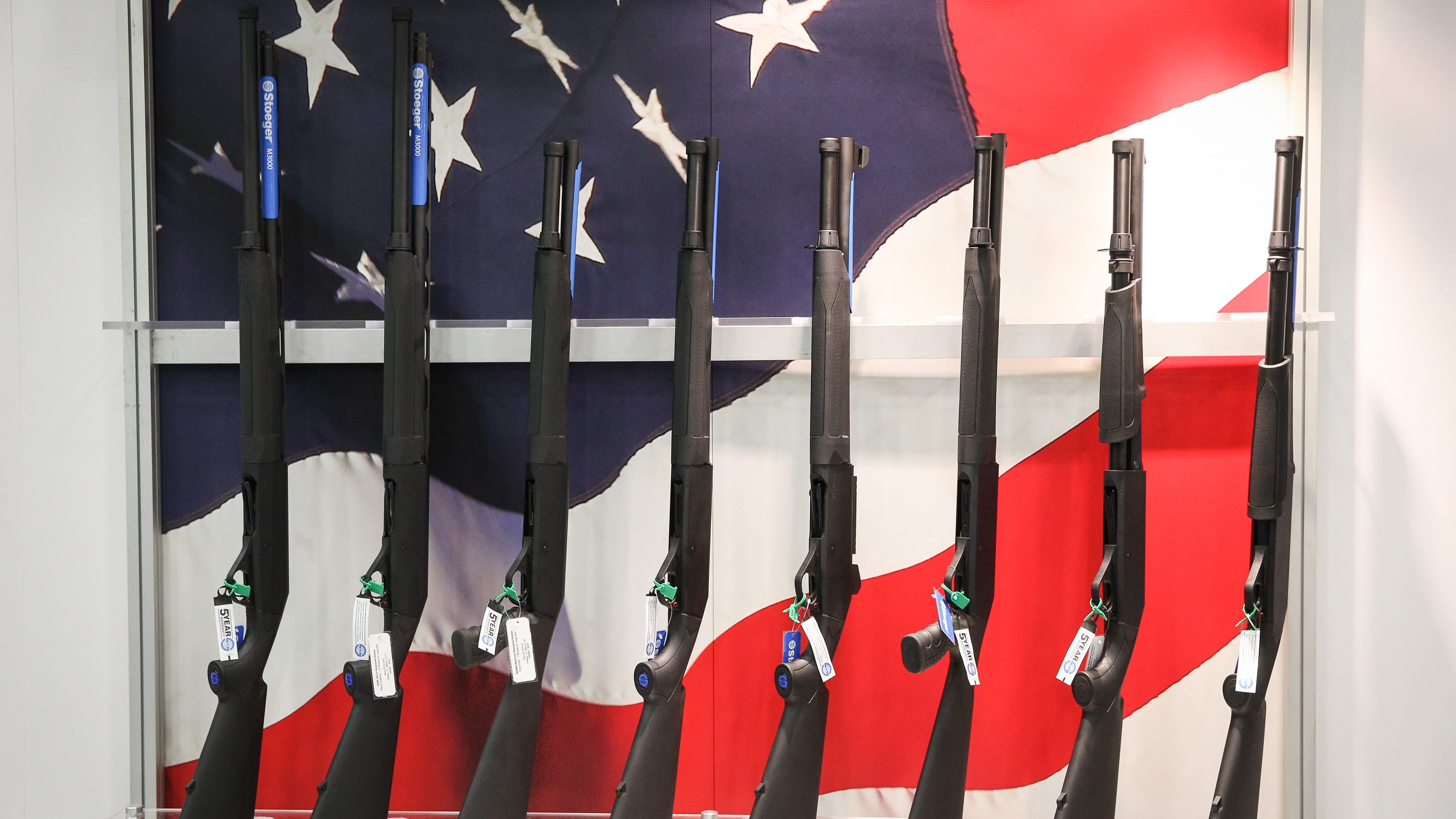 Firearms are exhibited at the annual NRA convention in Dallas this past May. RJ Young