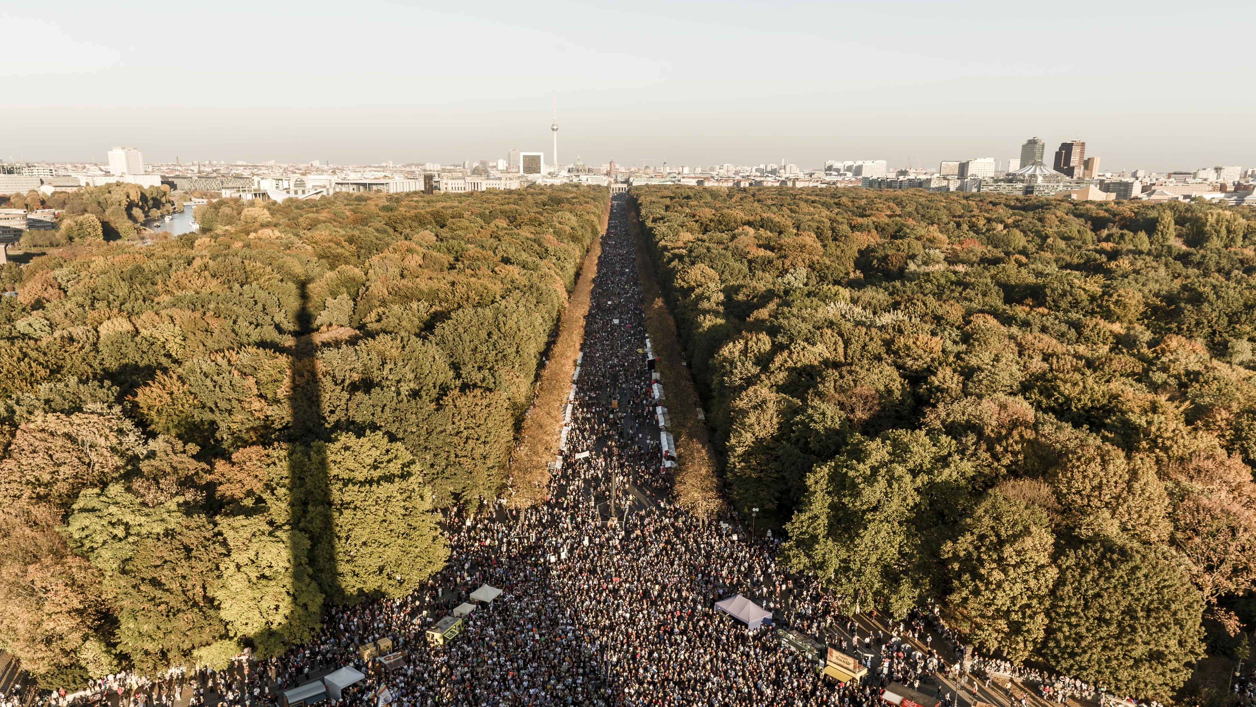 Protesters packed the 3-mile span from Alexanderplatz through the Brandenburg Gate to the Victory Column in Berlin.