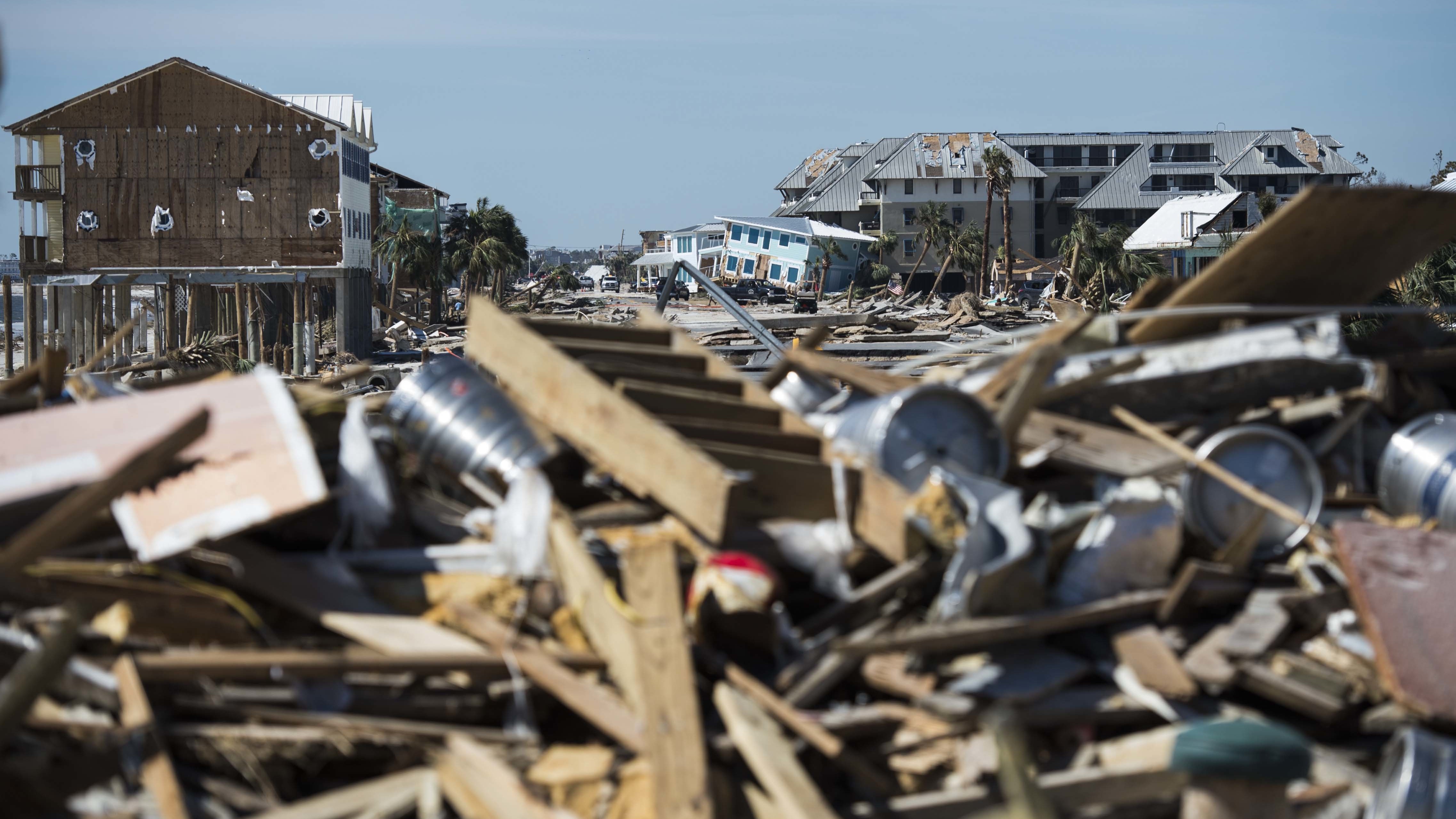 Destroyed homes and debris are seen near Port St. Joe, Fla., on Friday, two days after Hurricane Michael hit the Florida panhandle. Analysts estimate the storm has caused billions of dollars of damage. (AFP/Getty Images)