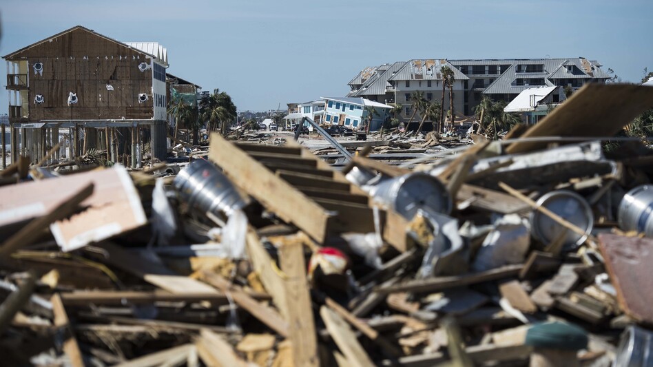 Destroyed homes and debris are seen near Port St. Joe, Fla., on Friday, two days after Hurricane Michael hit the Florida panhandle. Analysts estimate the storm has caused billions of dollars of damage. (Andrew Caballero-Reynolds/AFP/Getty Images)