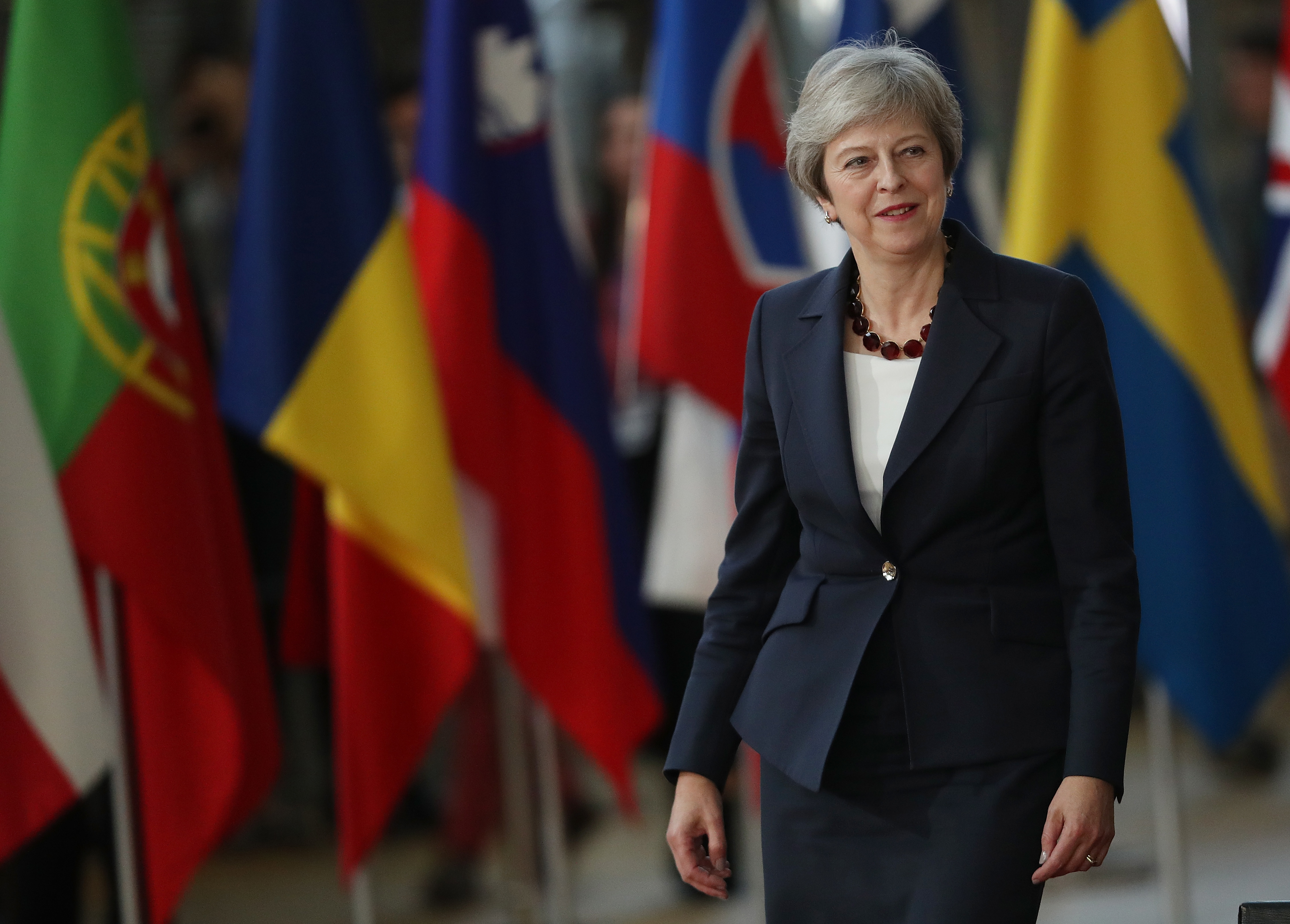 British Prime Minister Theresa May arrives to meet with EU leaders on Wednesday in Brussels. (Getty Images)