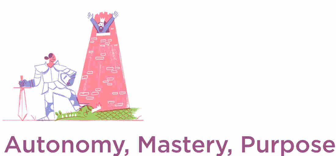 Autonomy, Mastery, Purpose. (Illustration by Drew Lytle for NPR.)