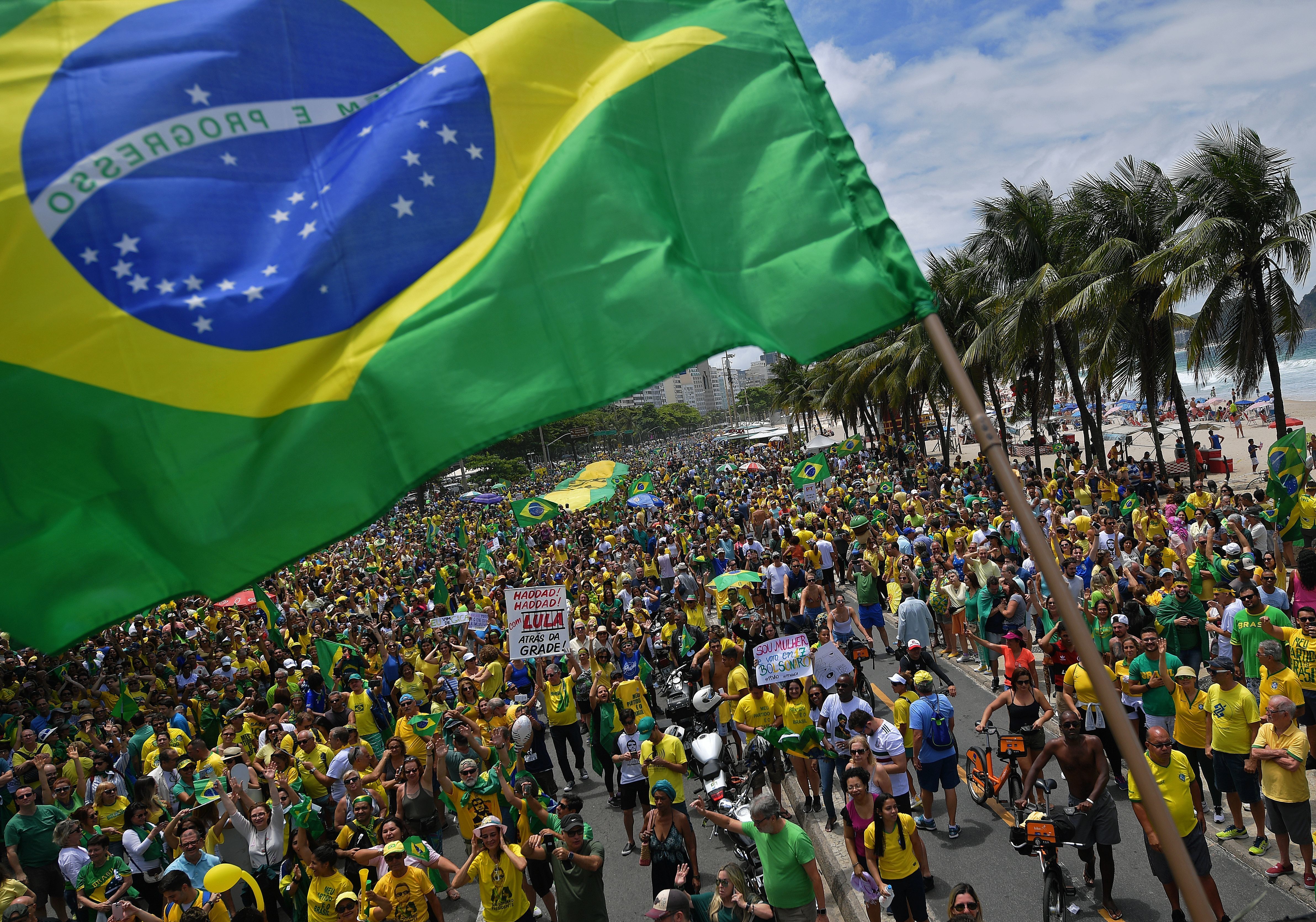 Supporters of Brazilian far-right presidential candidate Jair Bolsonaro attend a rally at Copacabana beach in Rio de Janeiro last week. (AFP/Getty Images)