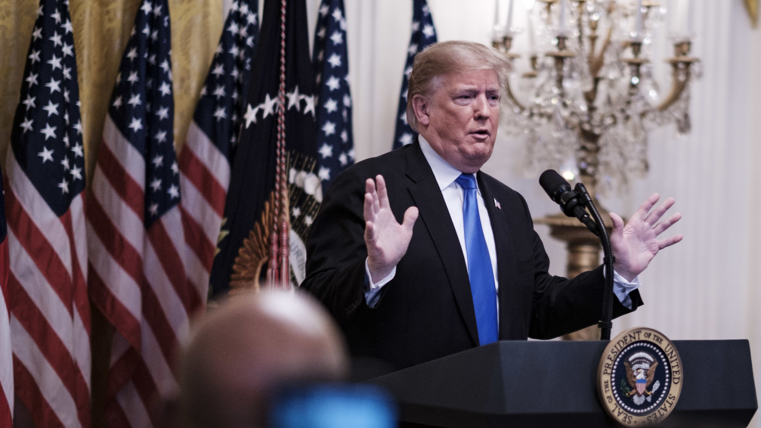 President Trump addresses young black conservative leaders from across the country as part of the 2018 Young Black Leadership Summit in the East Room of the White House on Friday. (Getty Images)
