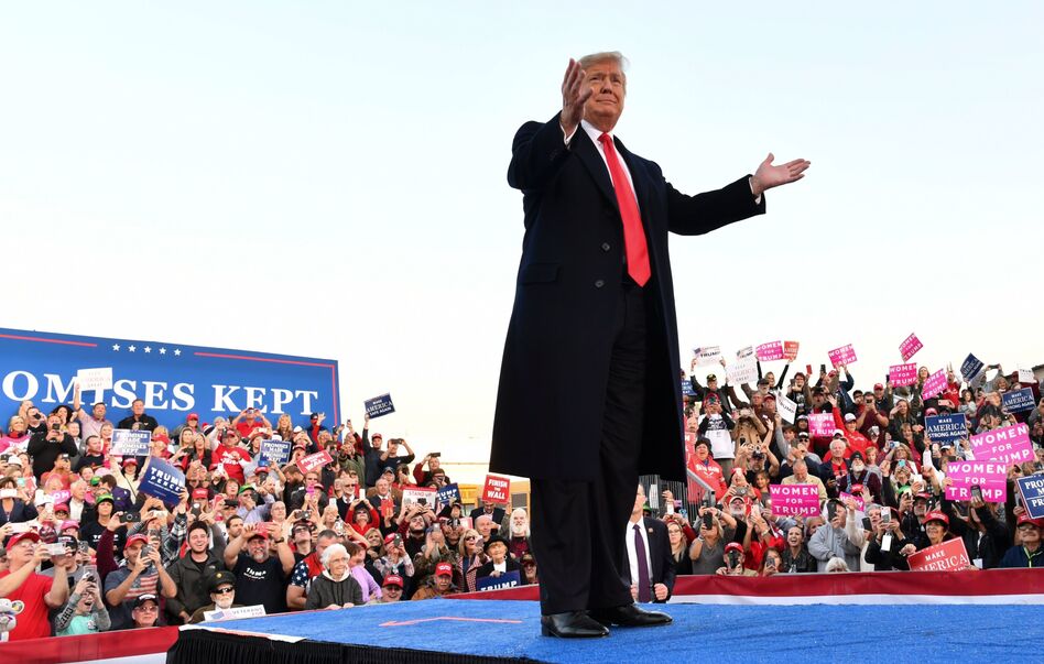 President Trump arrives to speak at an election rally in Murphysboro, Ill., on Oct. 27. He is doing a slew of events leading up to Election Day. (Nicholas Kamm/AFP/Getty Images)