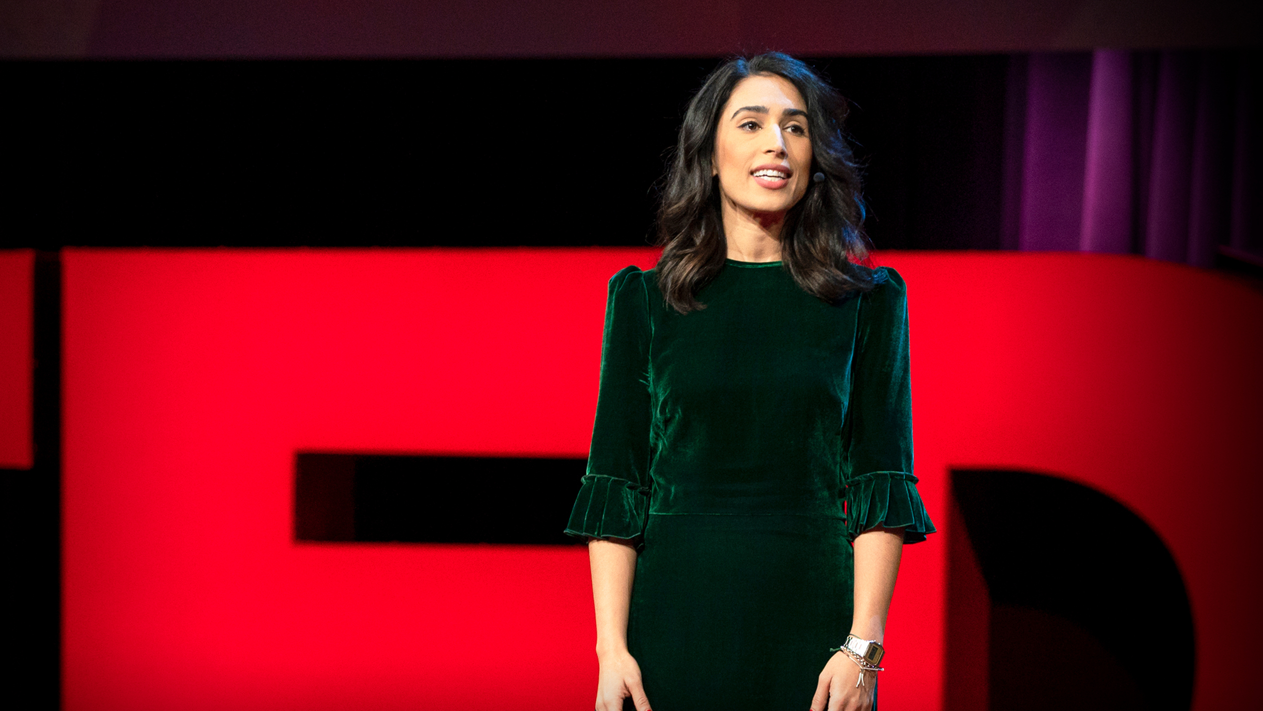 Yasmin Green on the TED stage.