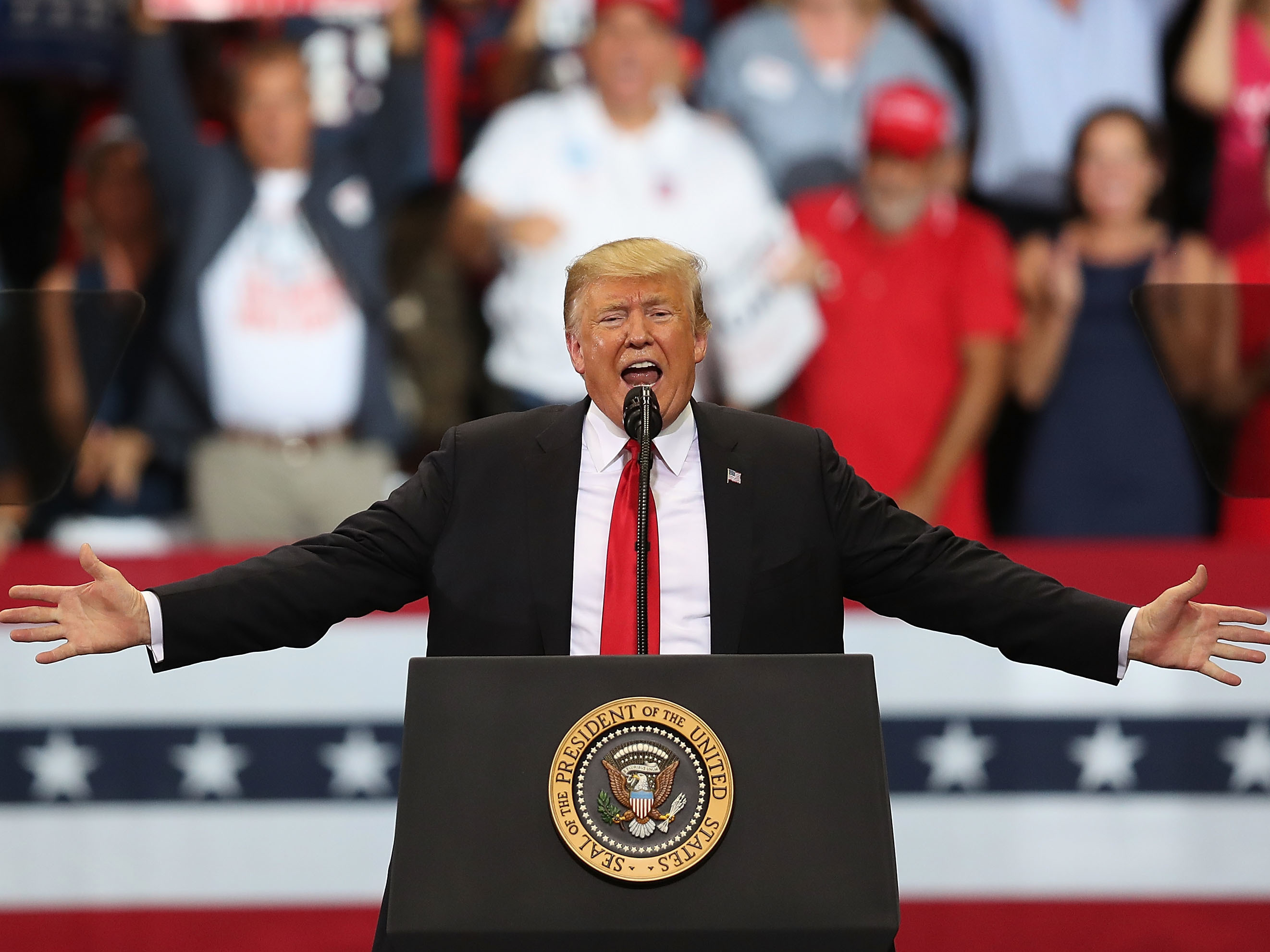 President Trump speaks during a campaign rally to help Republican candidates on Wednesday in Estero, Fla. (Getty Images)