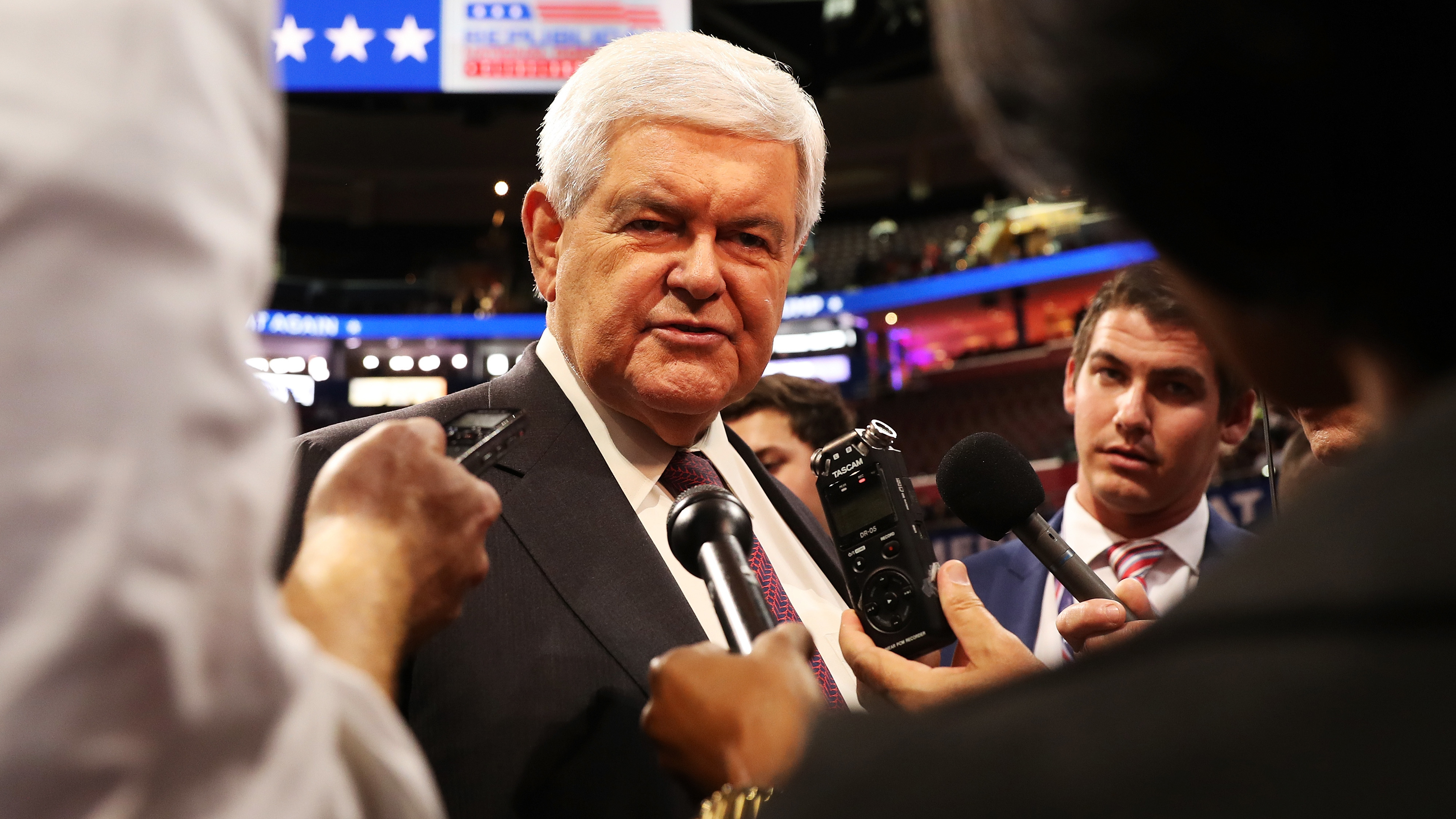 Former Speaker of the House Newt Gingrich speaks with reporters at the 2016 Republican National Convention in Cleveland. (Getty Images)