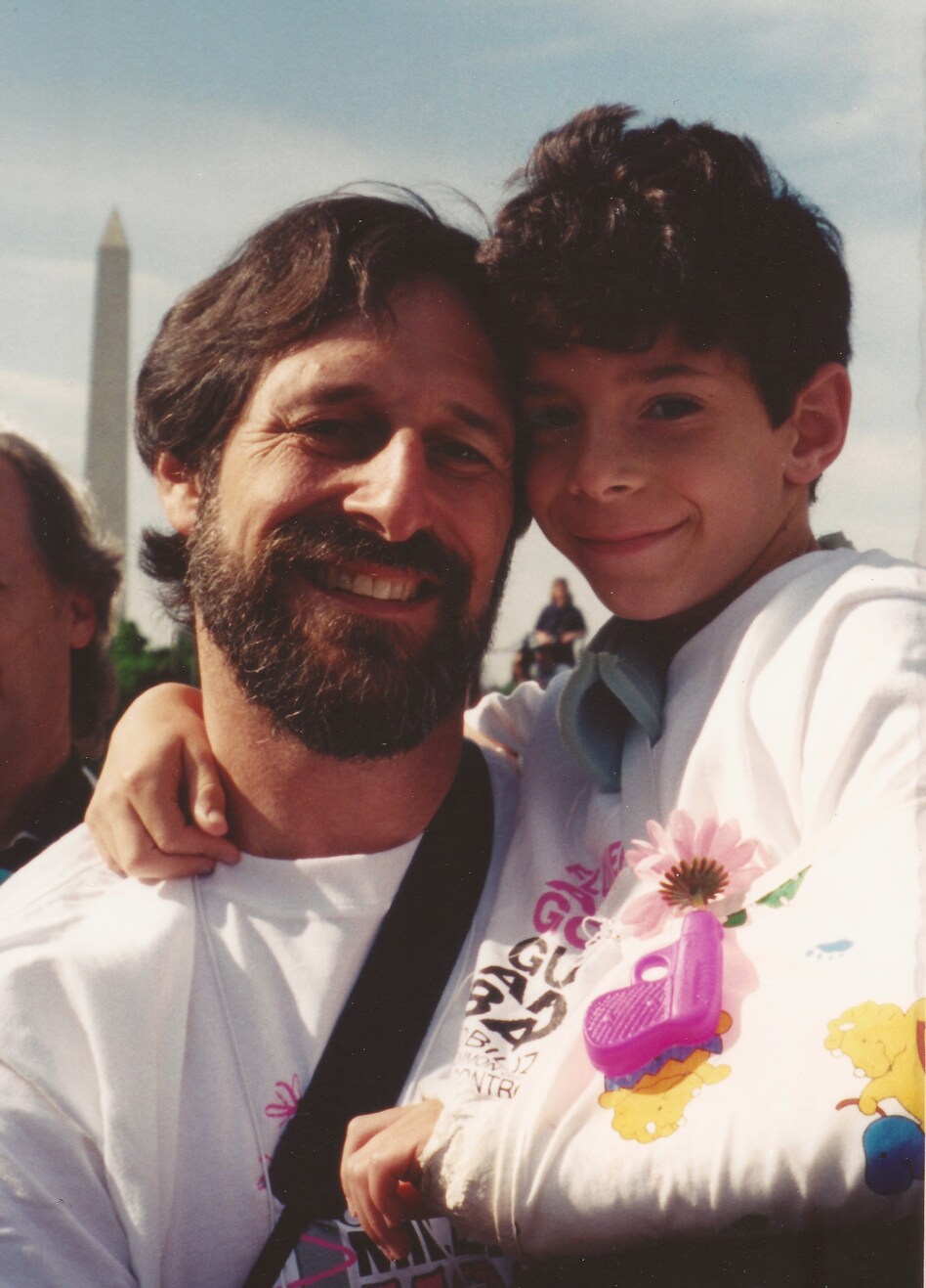 Alan Stepakoff with his son, Josh, in Washington, D.C., for the Million Mom March rally in May 2000, the year after Josh was shot at his Jewish day camp. (Courtesy of Josh Stepakoff)