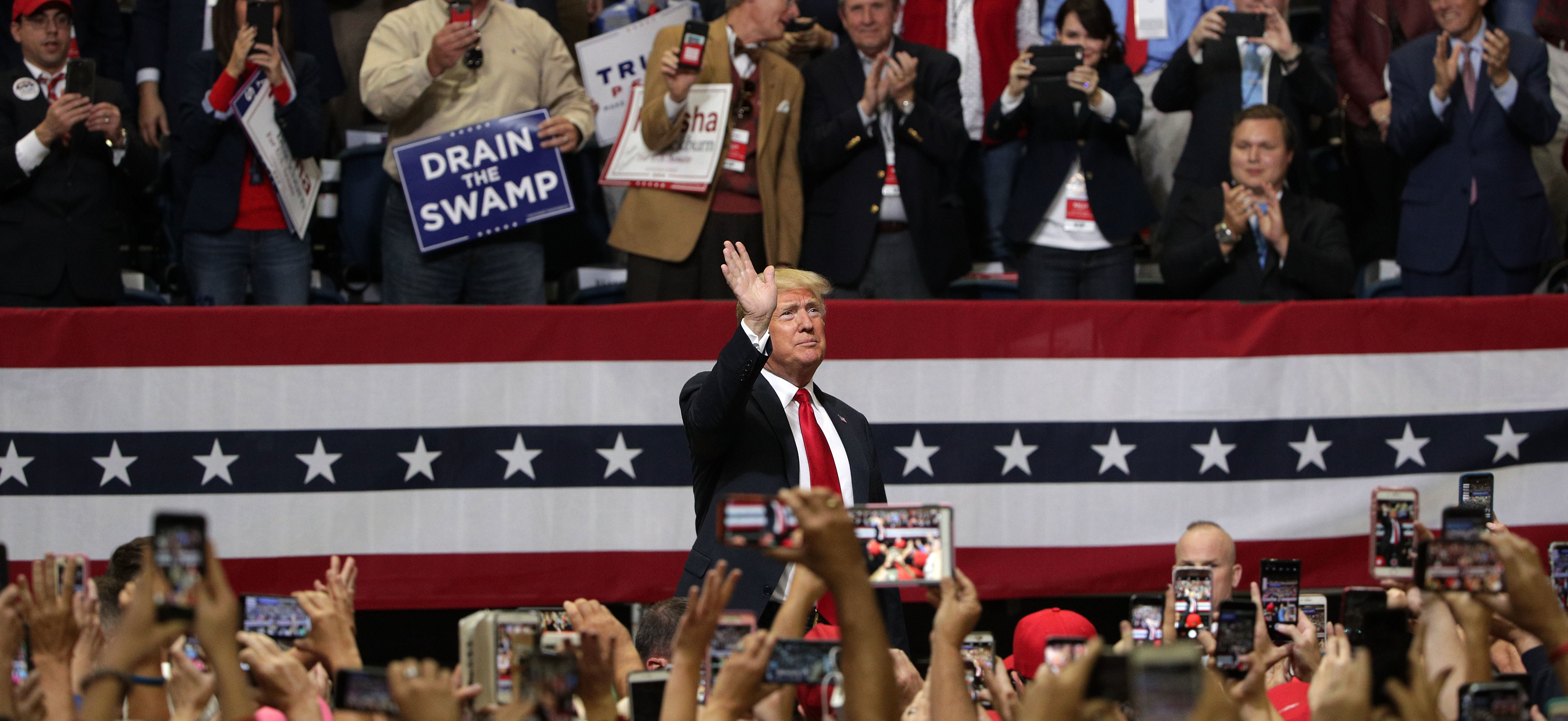 President Trump acknowledges supporters during a campaign rally for Rep. Marsha Blackburn, R-Tenn., and other Tennessee Republican candidates November 5, 2018, in Chattanooga, Tenn. (Alex Wong/Getty Images)