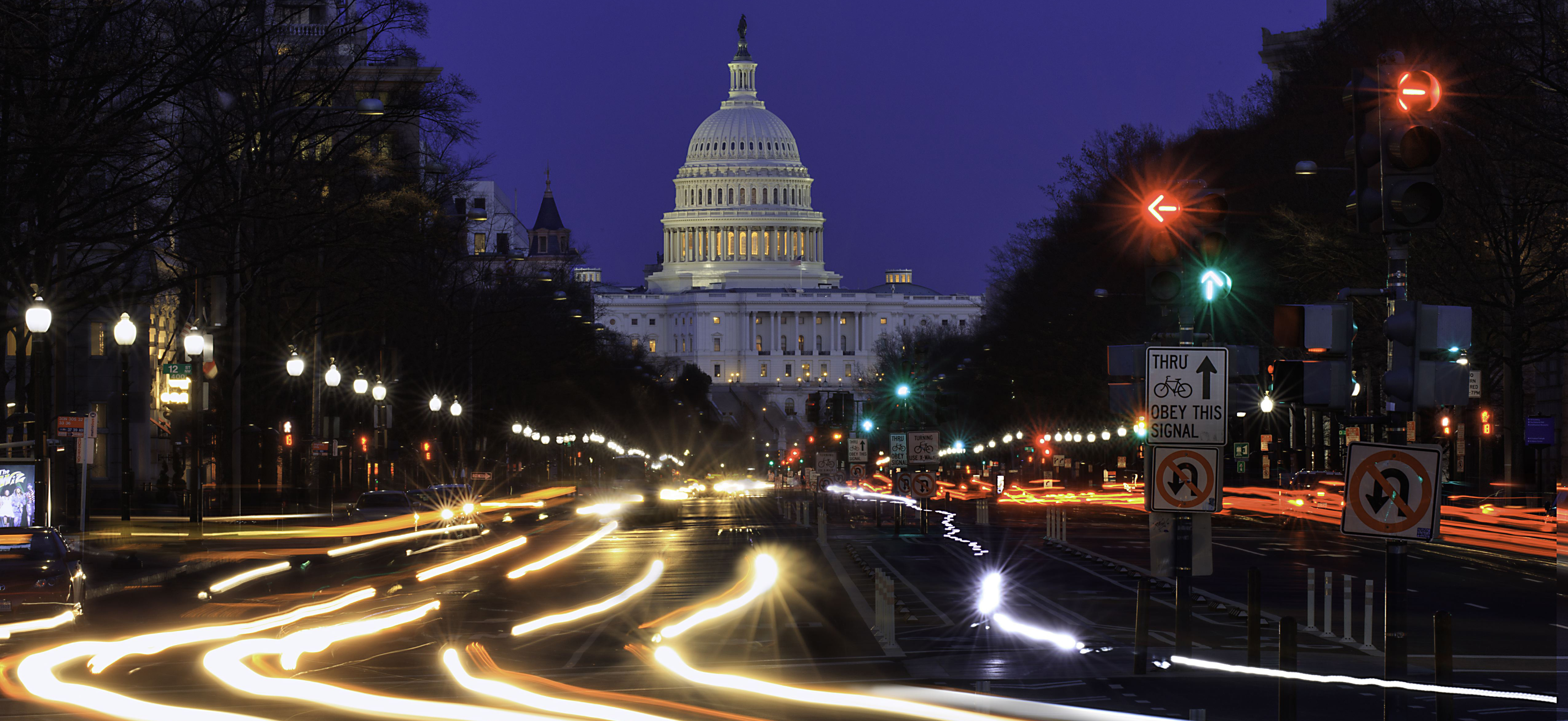 A view of Pennsylvania Ave. headed to the U.S. Capitol in Washington, D.C., during an evening rush hour. (Joe Sohm/Visions of America/UIG via Getty Images)