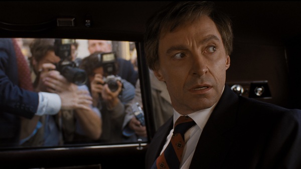 Hugh Jackman, and wig, play Gary Hart in Jason Reitman