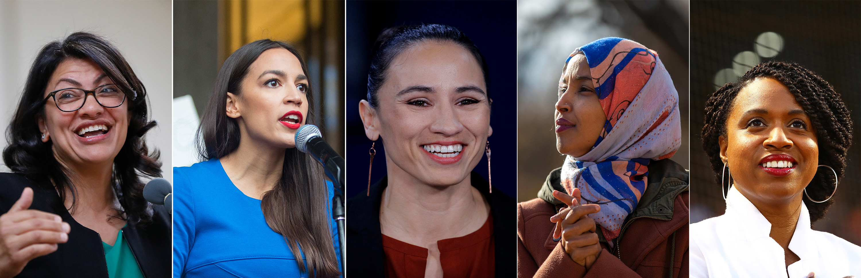 (From left to right) Rashida Tlaib, Alexandria Ocasio-Cortez, Sharice Davids, Ilhan Omar and Ayanna Pressley. (Getty Images)