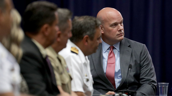 New acting Attorney General Matt Whitaker participates in an August roundtable event at the Department of Justice's Kennedy building in Washington, D.C.