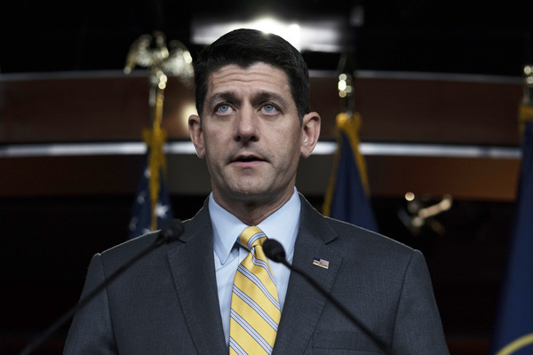 Speaker of the House Paul Ryan delivers remarks during his weekly press conference on June 21.