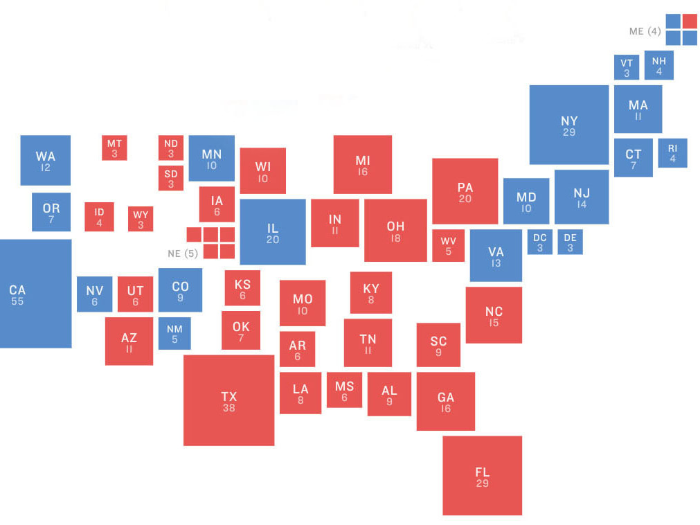 The electoral map In 2016. President Trump upended it, and the 2018 midterms show where it may be reverting to prior trends heading into 2020. (NPR)