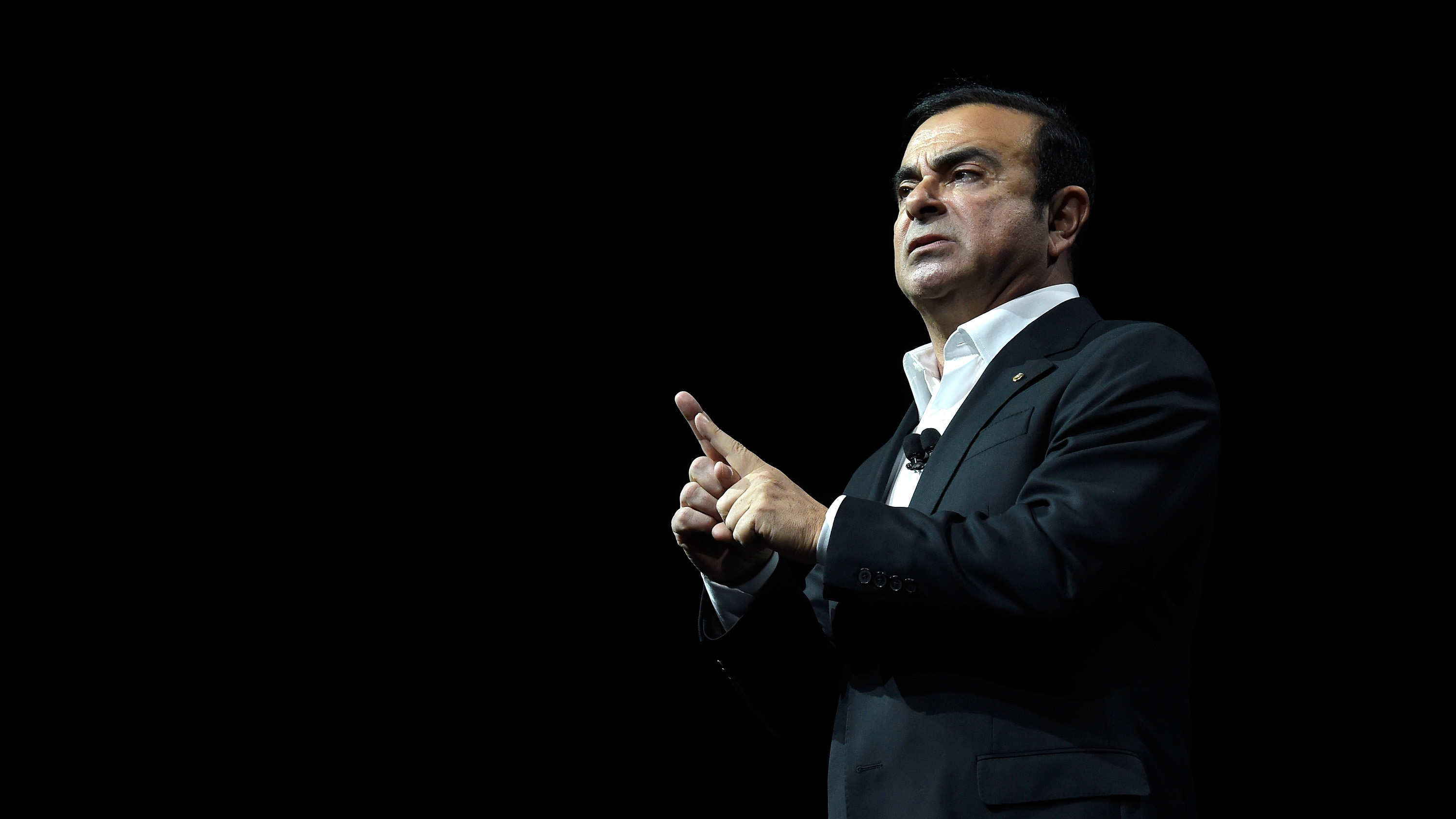 Carlos Ghosn, then Nissan's chairman and CEO, delivers a speech in Las Vegas in January 2017. Ghosn was widely celebrated for reviving Nissan after the company neared bankruptcy in 1999. Now he's been removed from leadership at the company after an internal investigation found financial misconduct. (Getty Images)