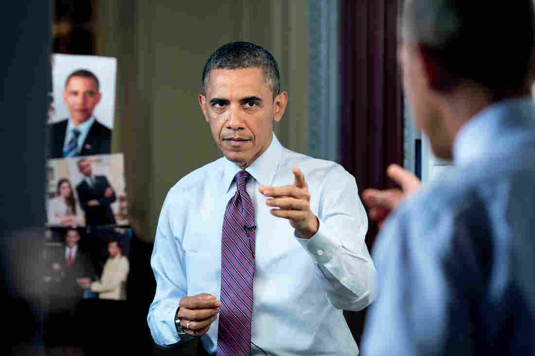 President Obama tapes a comedy short for the White House Correspondents' Association dinner in 2013.
