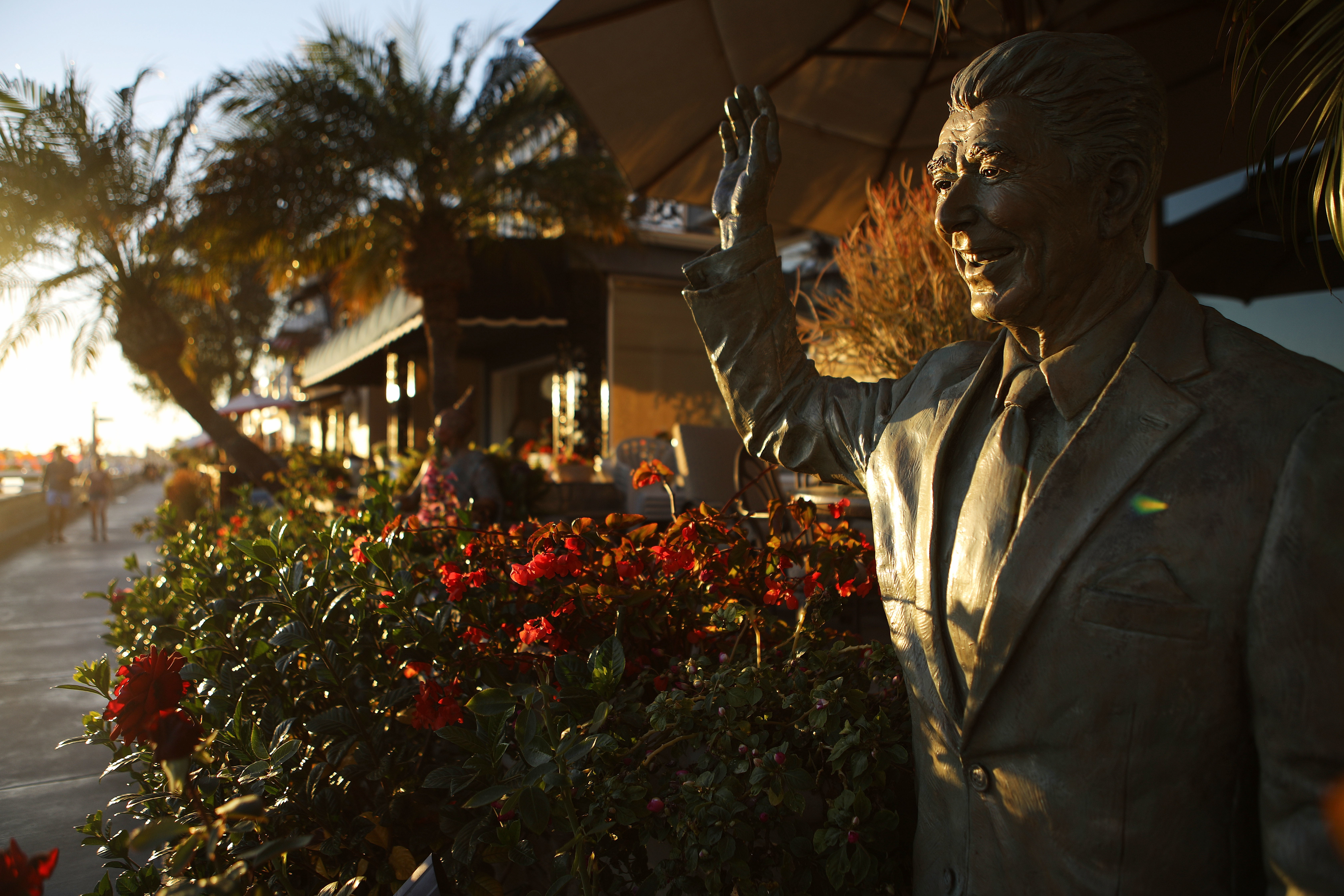 A statue of former President Ronald Reagan stands in front of a home on Orange County's Balboa Island. Reagan's political career and the Republican Party of the 1970s and '80s were long associated with Orange County, but the party was swept out of power there in this year's midterm elections. (Getty Images)