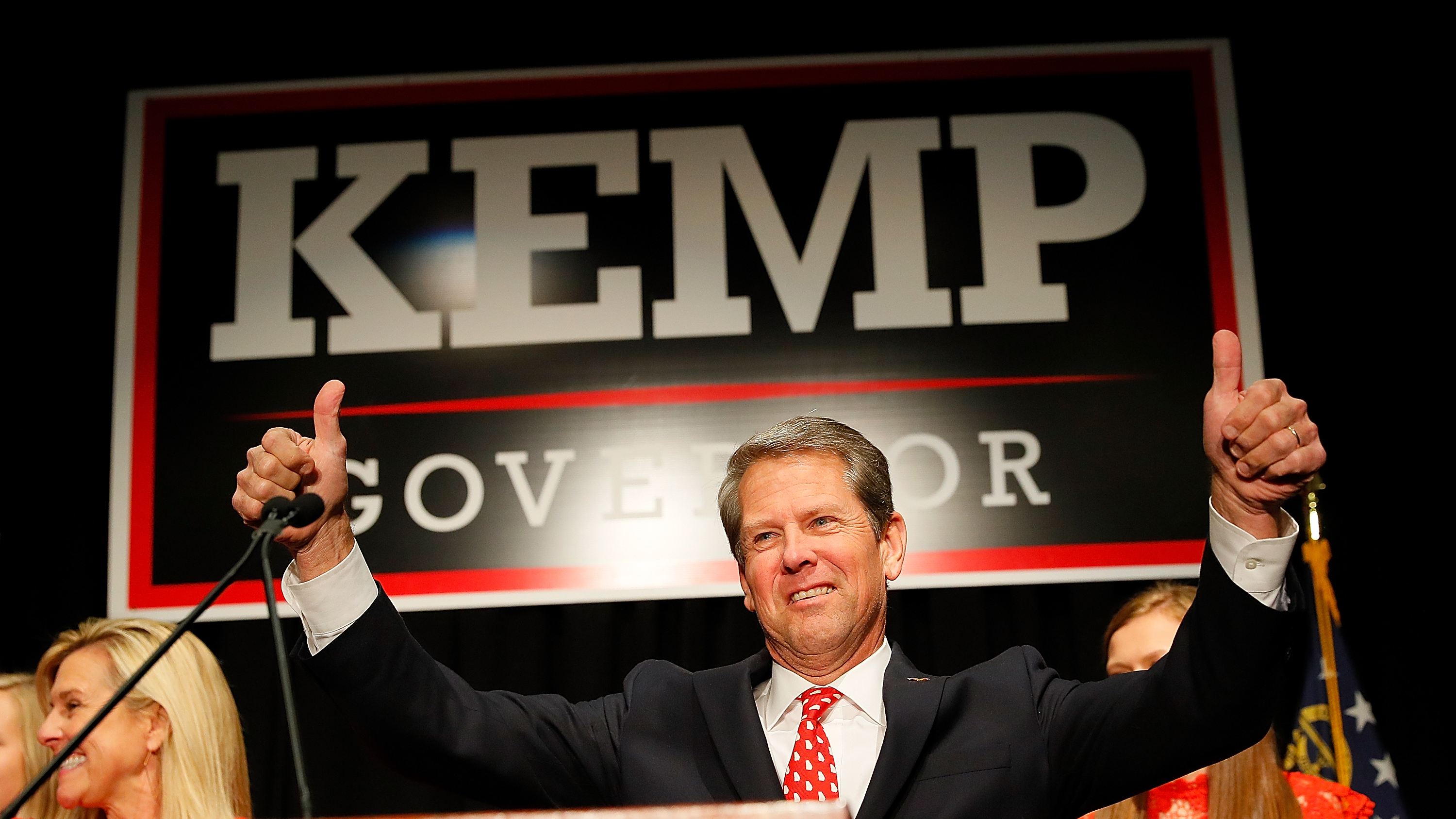Then-Georgia Secretary of State, and Republican nominee for governor, Brian Kemp attends an election night event in Athens, Georgia. As secretary of state, Kemp was charged with overseeing the election logistics for the election he was running in. (Getty Images)