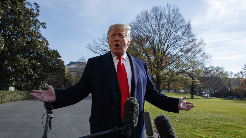 President Trump talks with reporters before traveling to the Group of 20 Summit in Buenos Aires, Argentina, on the South Lawn of the White House on Thursday. (Evan Vucci/AP)