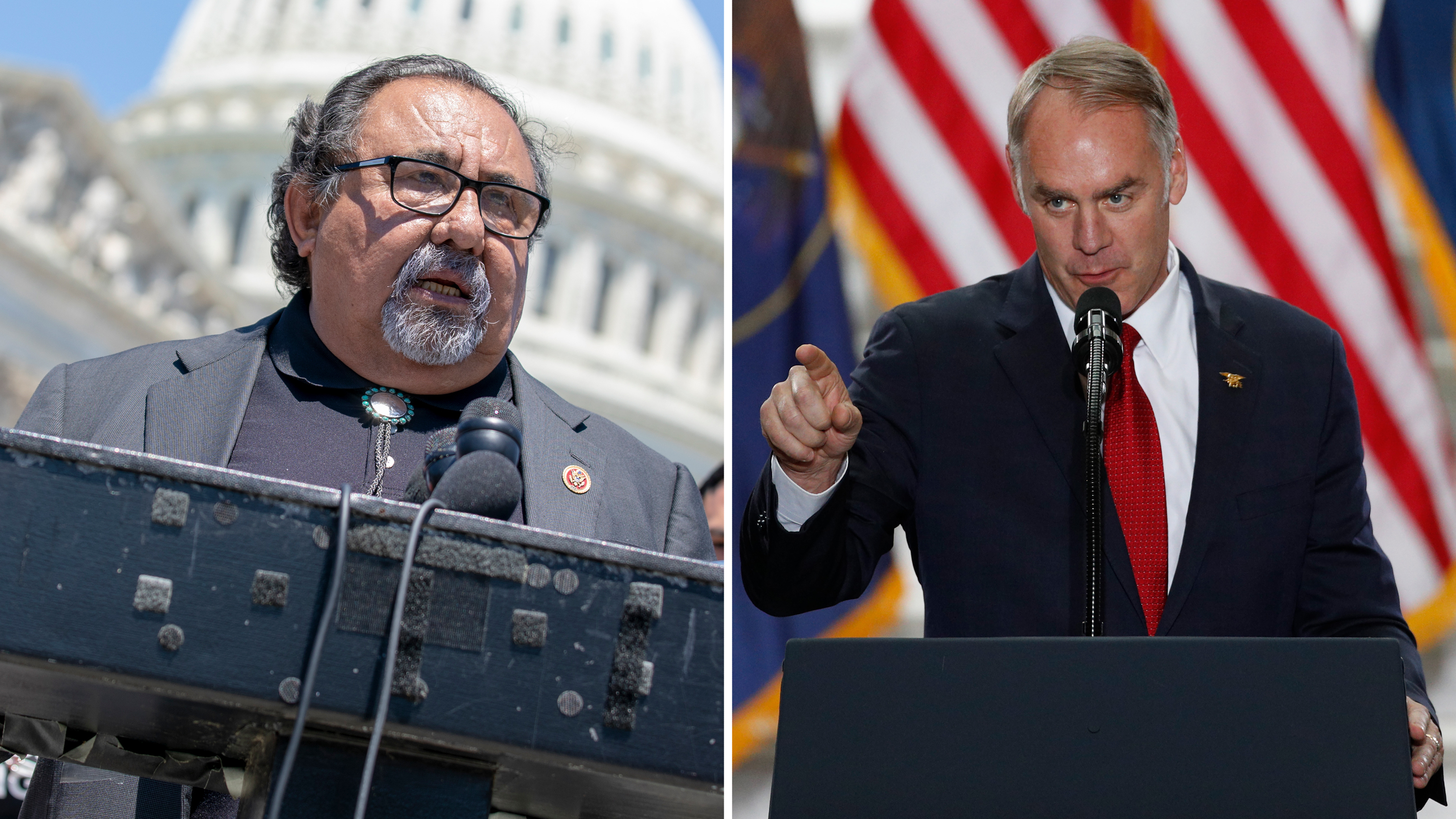 (Left) Arizona Rep. Raul Grijalva and (Right) Interior Secretary Ryan Zinke.