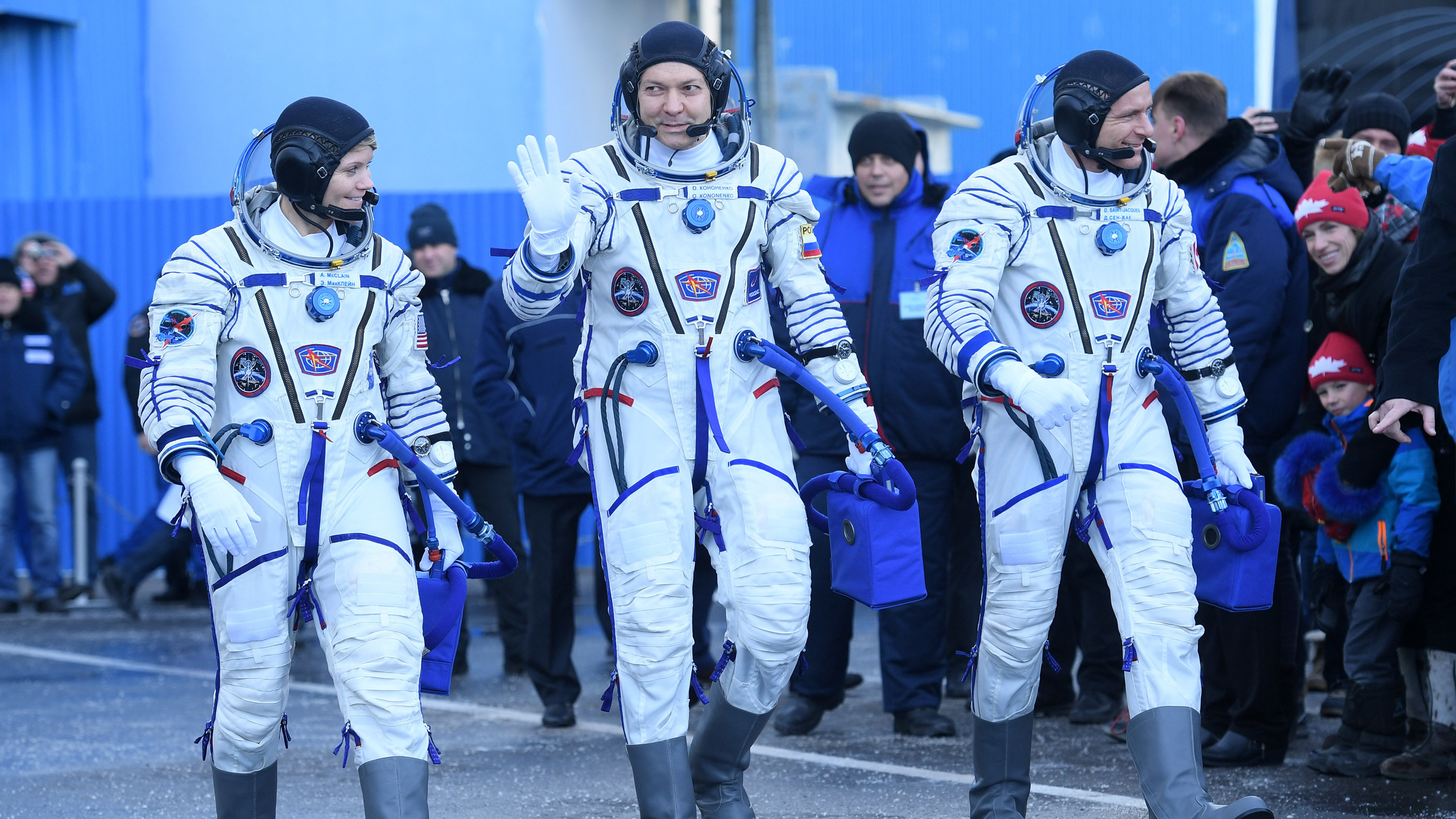 NASA astronaut Anne McClain (from left), Russian cosmonaut Oleg Kononenko and David Saint-Jacques of the Canadian Space Agency successfully blasted into space on Monday morning. They should reach the International Space Station by noon. It is the first mission since an aborted launch in October.
