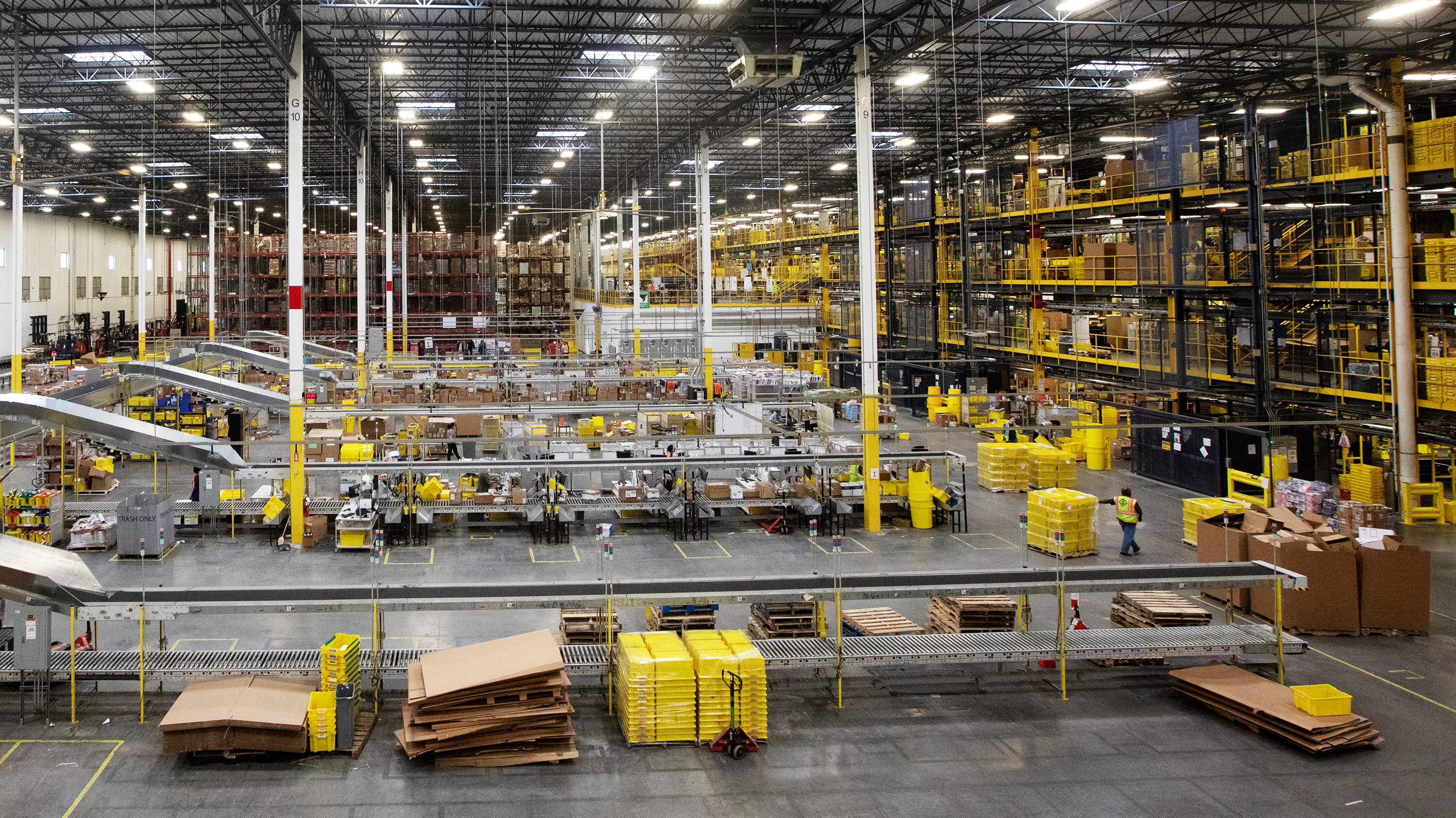 Workers at an Amazon fulfillment center in Robbinsville, N.J., were sickened on Wednesday after an automated machine punctured a can of bear repellent. The warehouse is seen here in June.