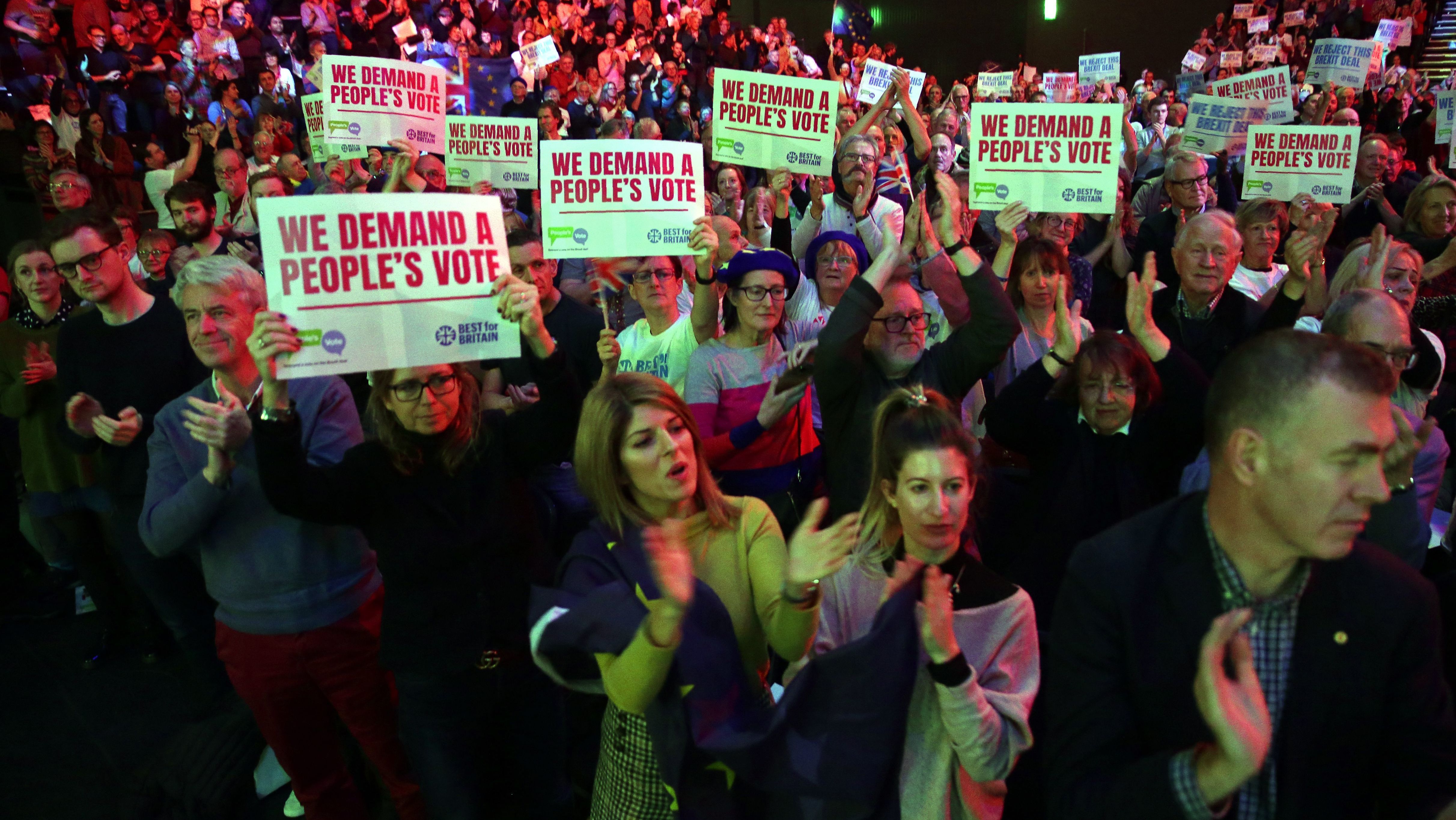 Demonstrators gather at a rally Sunday for Best for Britain and People's Vote, campaigns aimed at obtaining a second referendum on Brexit.
