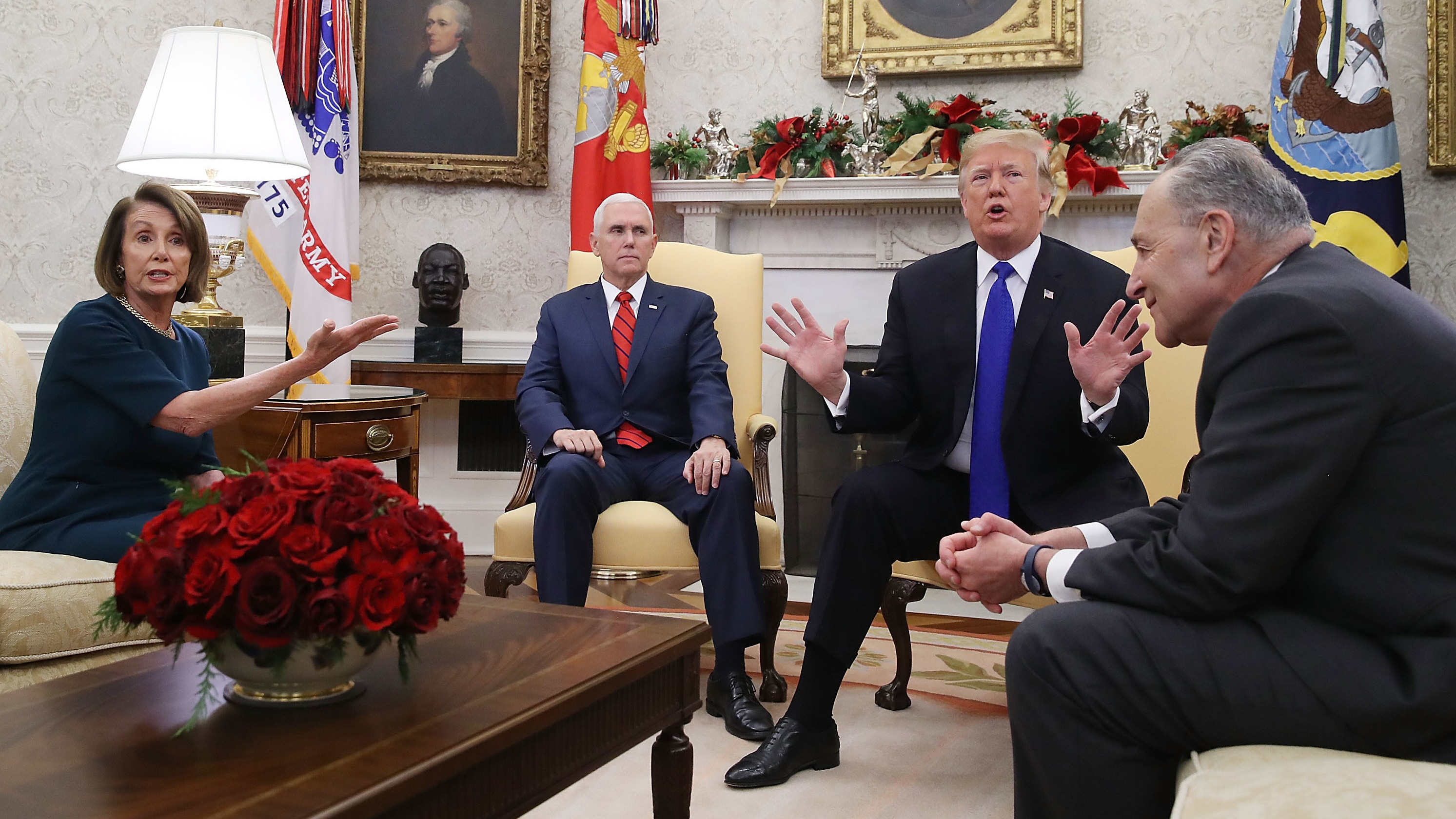 With a partial government shutdown on the horizon, President Trump and Democratic leaders had a heated exchange over border security and wall funding in front of reporters. (Getty Images)