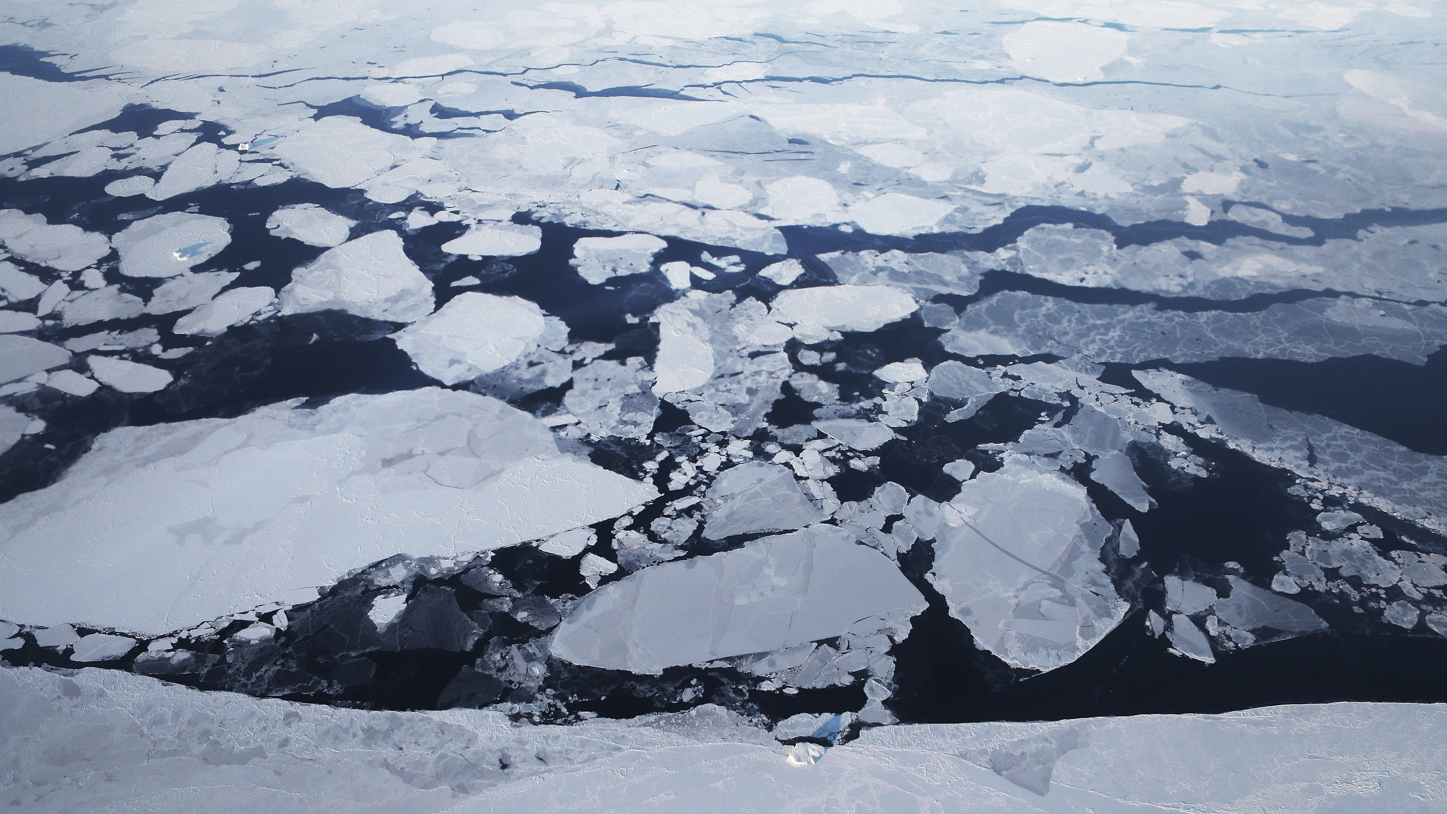 Sea ice is seen from NASA's Operation IceBridge research aircraft off the northwest coast of Greenland in March 2017. A new report says rapid warming over the past three decades has led to a 95 percent decline of the Arctic's oldest and thickest ice. (Getty Images)