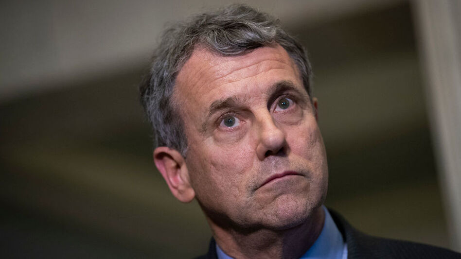 Sen. Sherrod Brown, D-Ohio, looks on during a press conference on Capitol Hill in December 2018. (Drew Angerer/Getty Images)