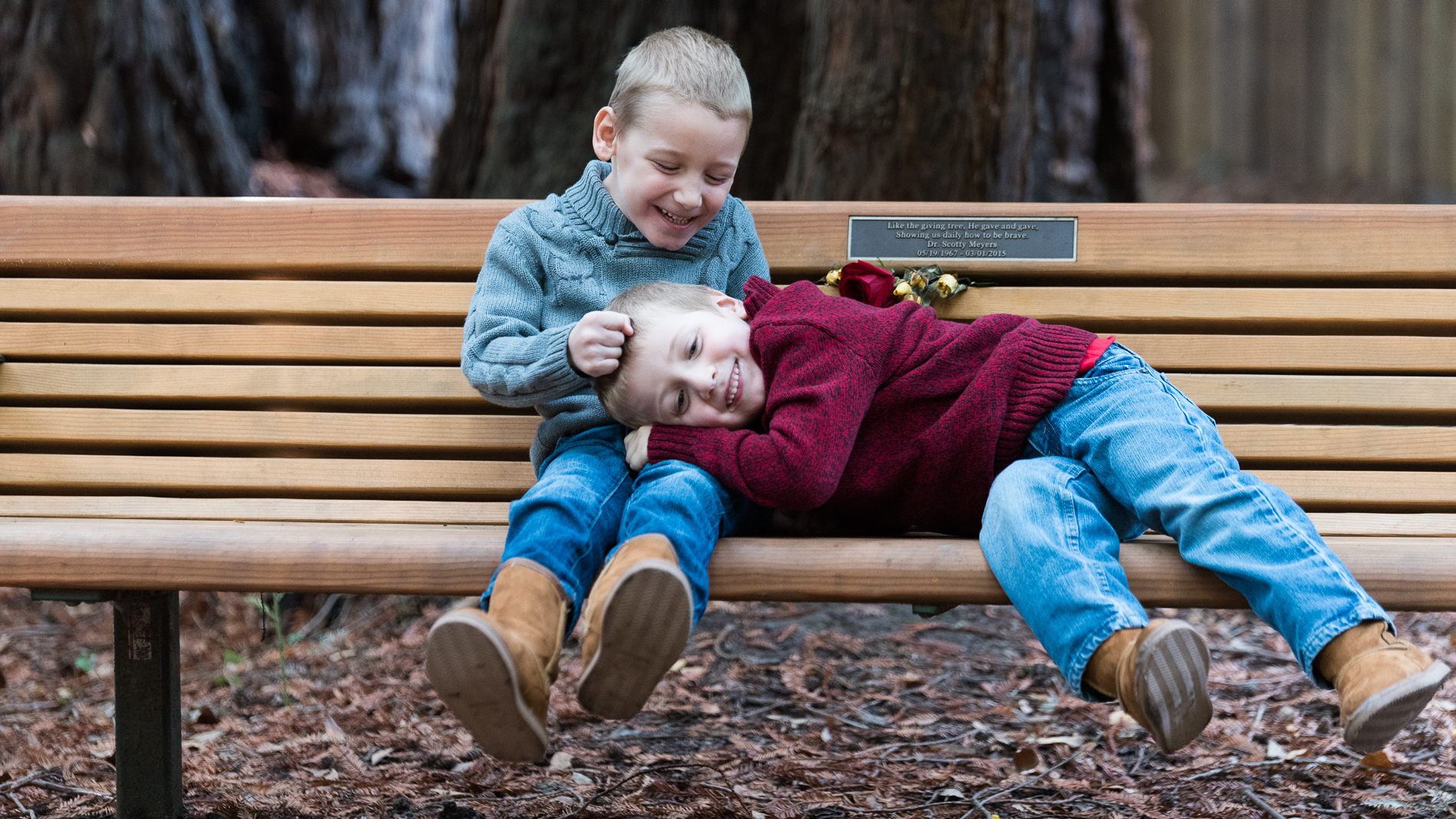 Seven-year-old Carson Miller (left), and his brother, 5-year-old Chase Miller (right), both have a degenerative brain disease called MEPAN syndrome. There are only 13 people in the world who have it.