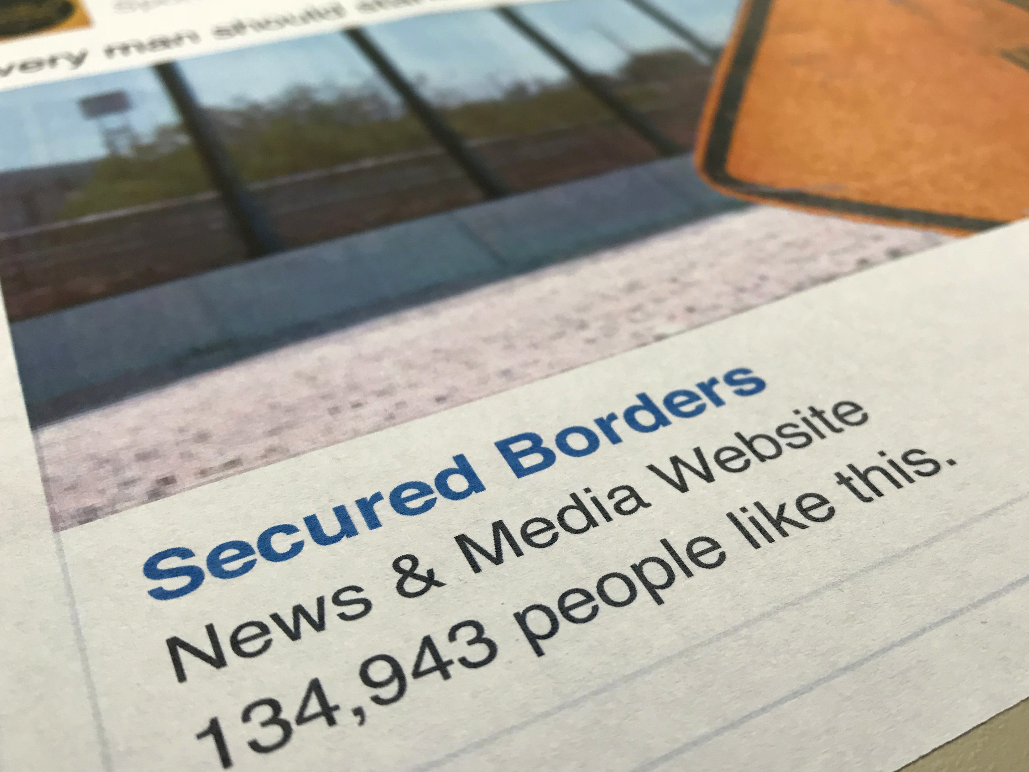A Facebook posting, released by the House intelligence committee, for a group called "Secured Borders." It and others like it were created by Russian specialists posing as Americans.