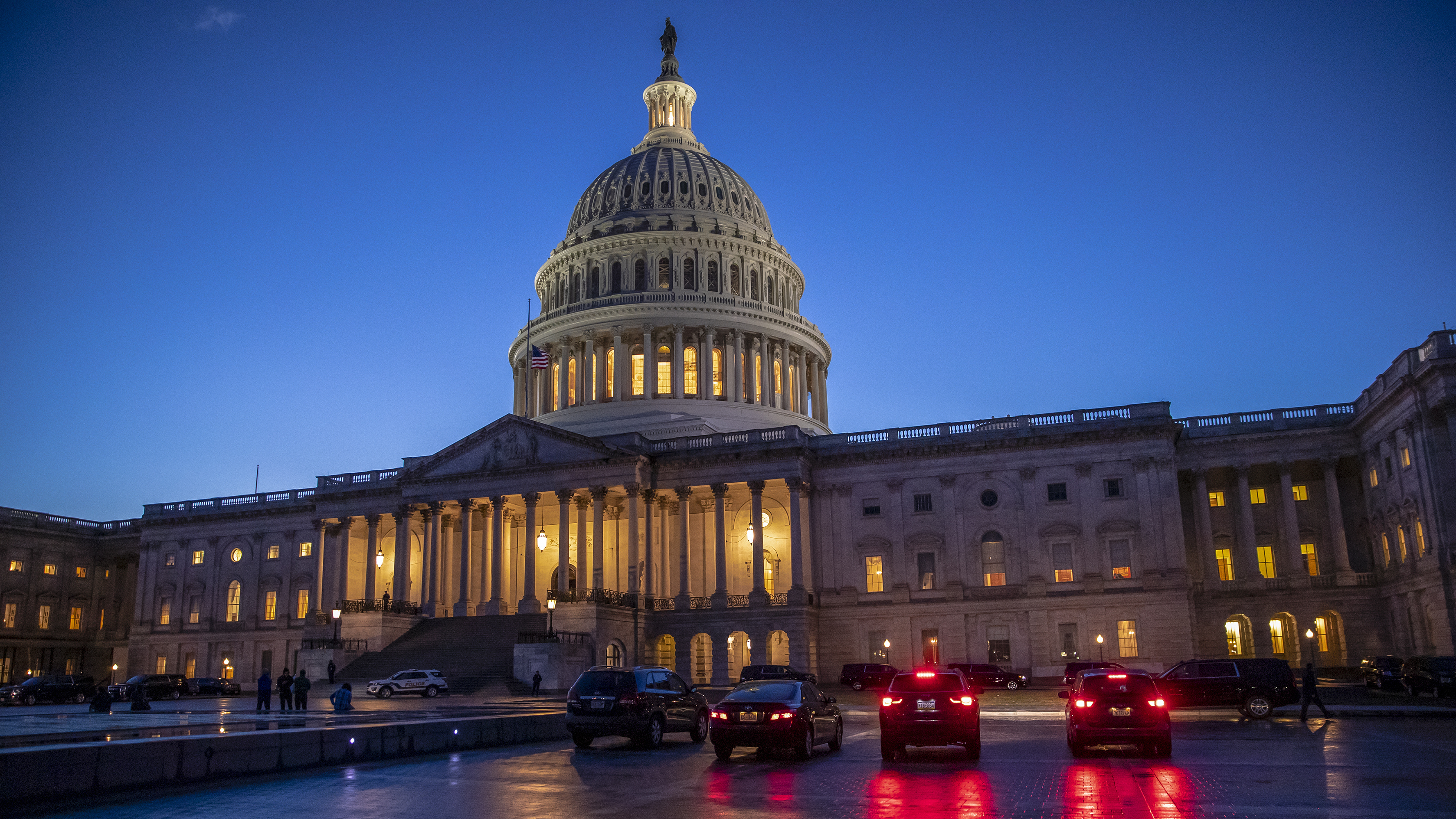 The U.S. Capitol is seen Friday as the Senate worked on a House-passed bill that would pay for President Trump's border wall. After a procedural vote in the Senate, both chambers of Congress adjourned until midday Saturday.
