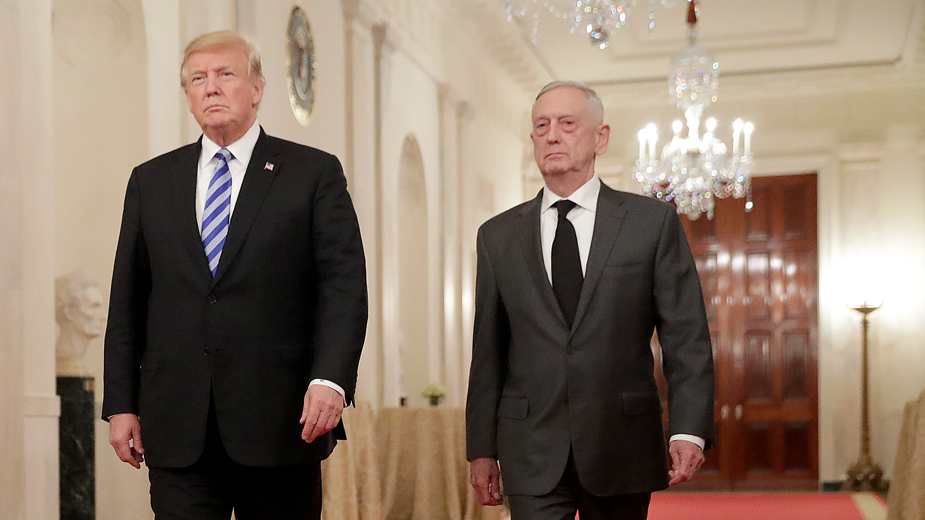President Trump and Defense Secretary James Mattis at the White House in October. Mattis will be replaced by Deputy Defense Secretary Patrick Shanahan on Tuesday. (Getty Images)