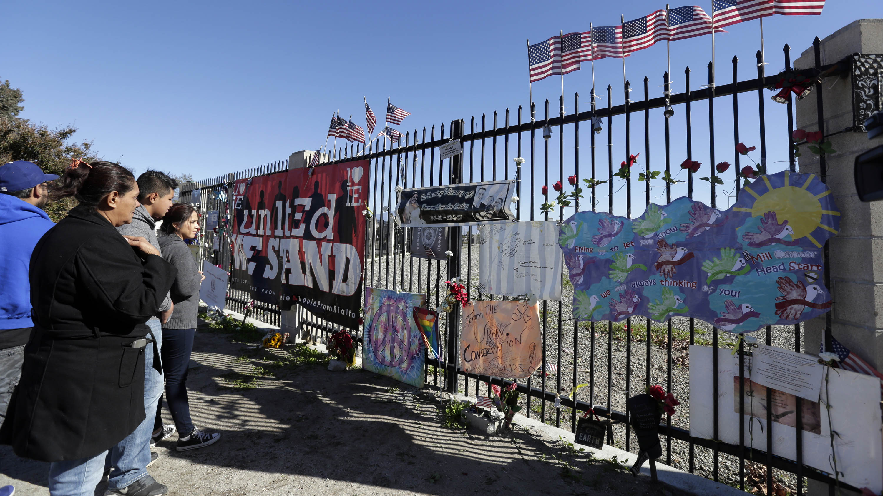 Mourners gathered in 2016 at a makeshift memorial in San Bernardino, Calif., for the victims of the 2015 mass shooting.