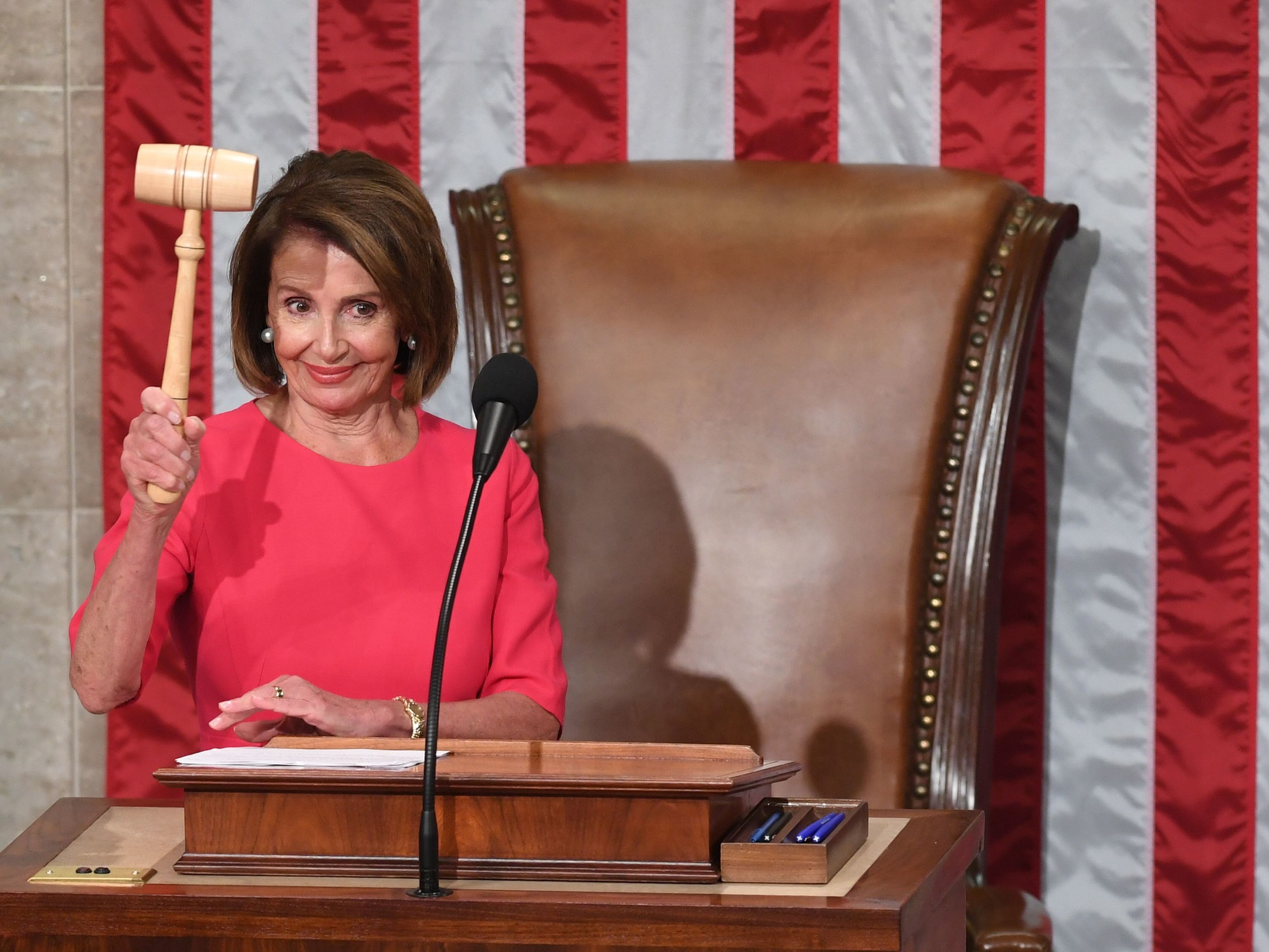 Speaker of the House Nancy Pelosi, D-Calif., holds the gavel after being sworn in on Thursday. (AFP/Getty Images)