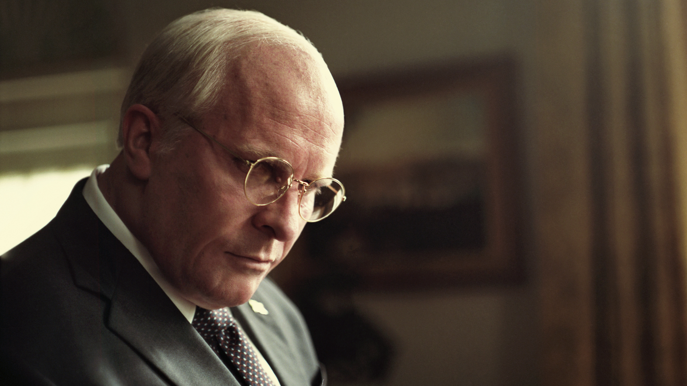 Christian Bale stars as Dick Cheney in Vice. The film, which was written directed by Adam McKay, has been nominated for six Golden Globe Awards.