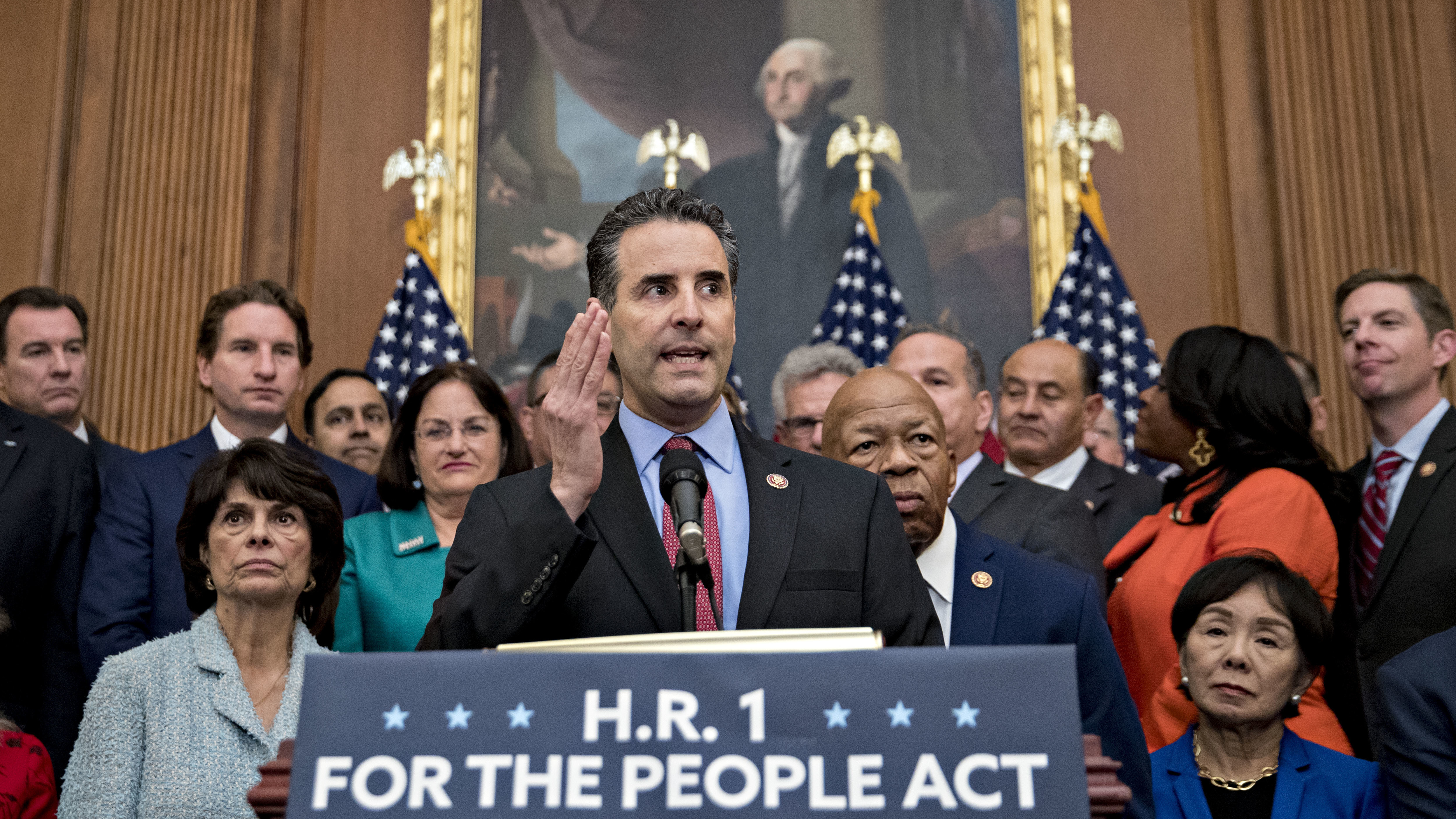 Rep. John Sarbanes, D-Md., speaks during a news conference to unveil House Democrats' anti-corruption bill, the For the People Act, at the U.S. Capitol on Friday. (Bloomberg via Getty Images)