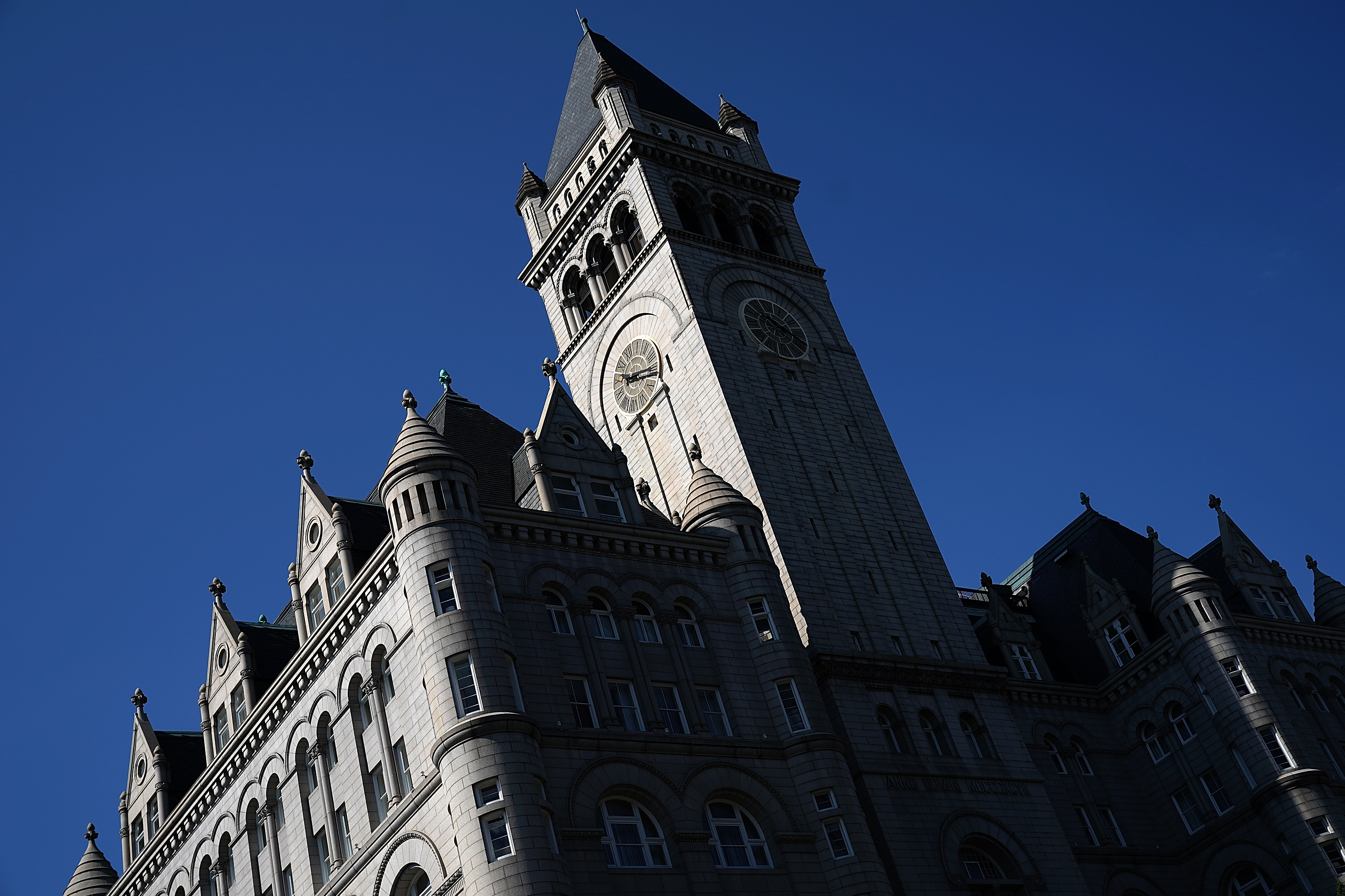 The Old Post Office building's clock tower. The Trump International Hotel is also located in the Old Post Office. During the current government shutdown, the clock tower, which is run by the National Park Service, has remained open even as other parks have closed, again raising questions about the intermingling of President Trump's business interests with the federal government. (Getty Images)