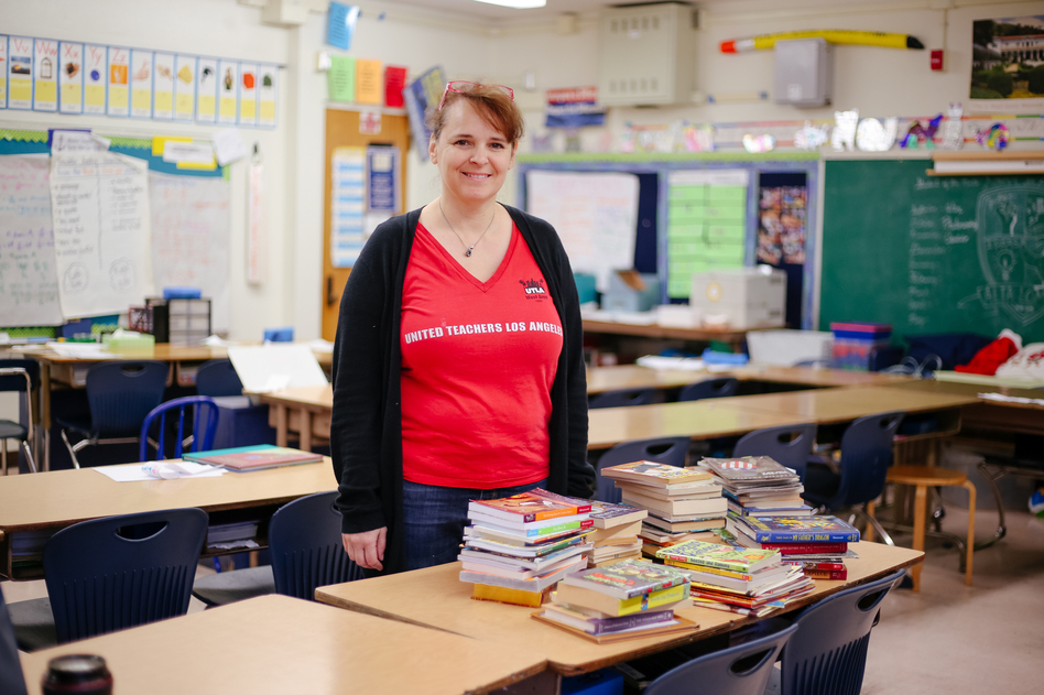 Alta Loma Elementary School teacher Jennifer Liebe-Zelazny is ready to strike if there's no deal come Monday, but she knows it will come at a cost to her fourth-grade students. (Roxanne Turpen for NPR)