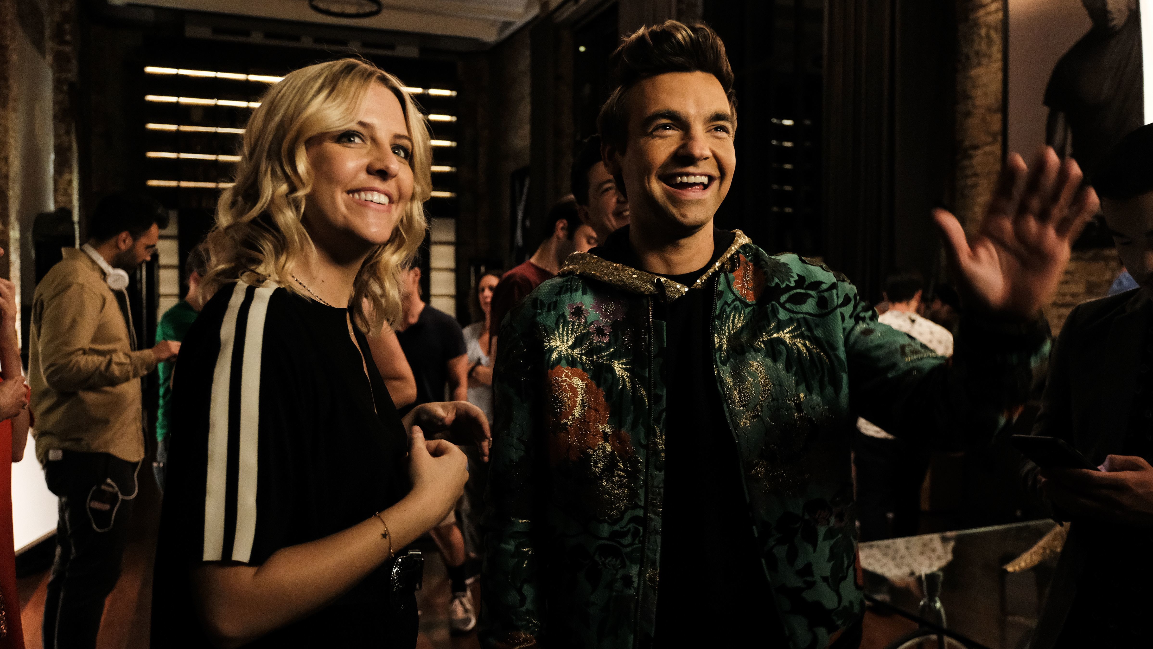 Brooke (Heléne Yorke) and Cary (Drew Tarver) ride the product-placed coattails of their younger brother in The Other Two.