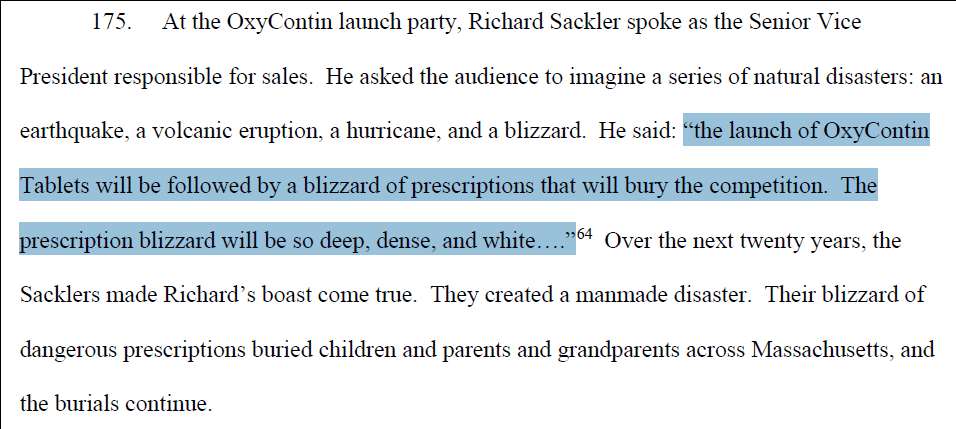 An excerpt from Massachusetts Attorney General Maura Healey's memorandum that alleges the Sackler family was deeply involved in sales and marketing of OxyContin.