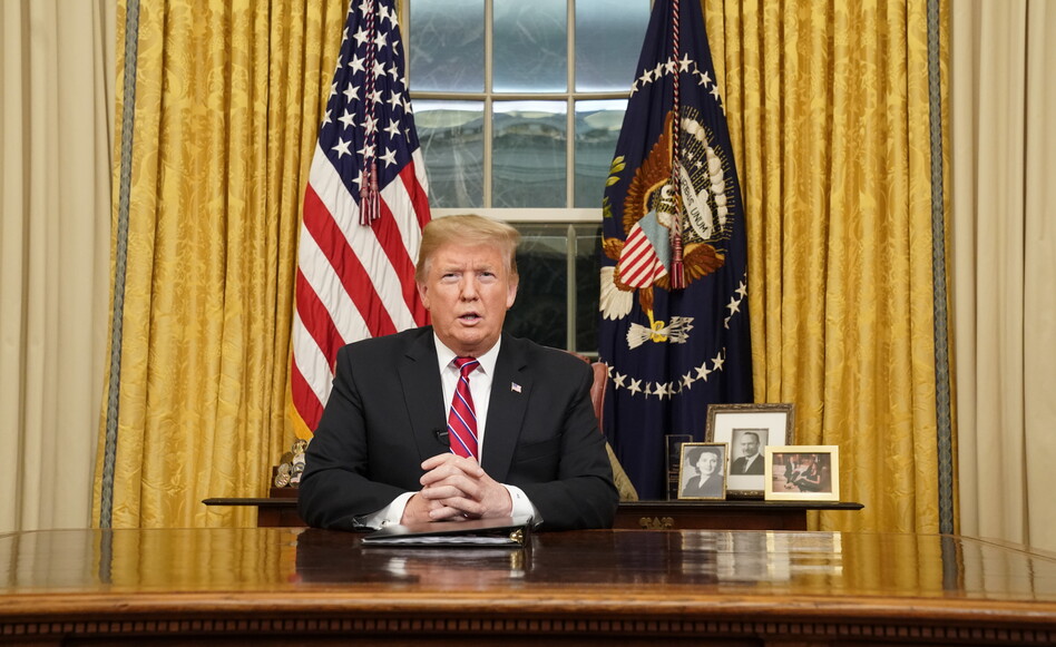 President Trump, pictured delivering his first prime-time address from the Oval Office on Jan. 8, hits the two-year mark of his presidency on Sunday.