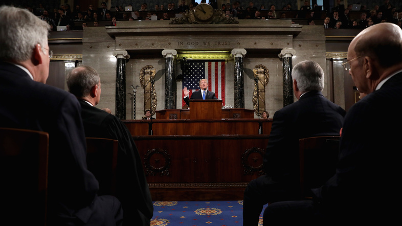 President Trump delivers the 2018 State of the Union address in the House chamber in Washington. (Win McNamee/Getty Images)