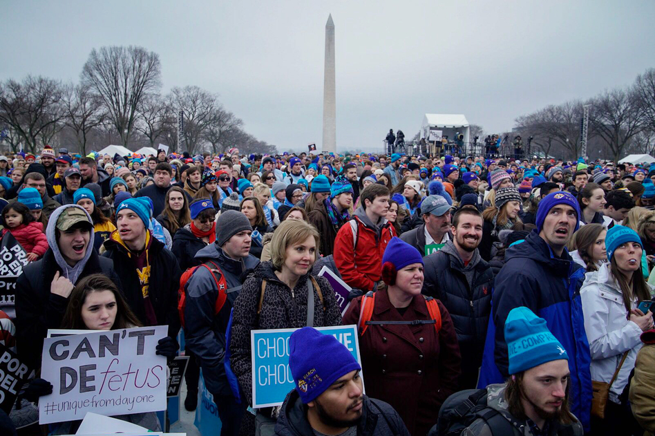 People gather on the National Mall in Washington, D.C. for the annual anti-abortion rights March For Life.