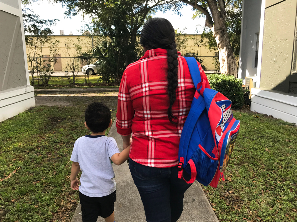 This young woman and her son fled Nicaragua in 2016 to get away from the boy's abusive father. They're living in South Florida while she seeks asylum. (Joel Rose)