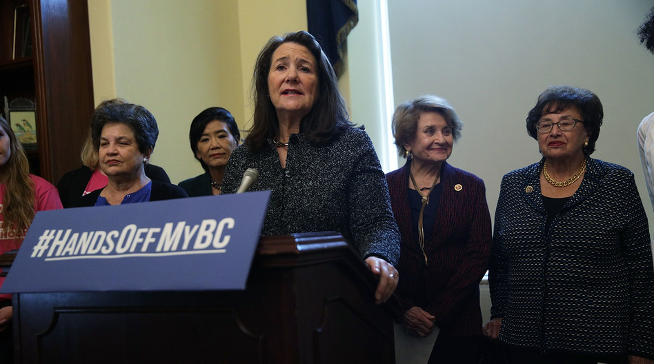 At an October news conference, the Congressional Pro-Choice Caucus called on President Trump to reverse the administration's moves to limit women's access to birth control. Rep. Diana DeGette, D-Colo., spoke at the lectern during the event on Capitol Hill.